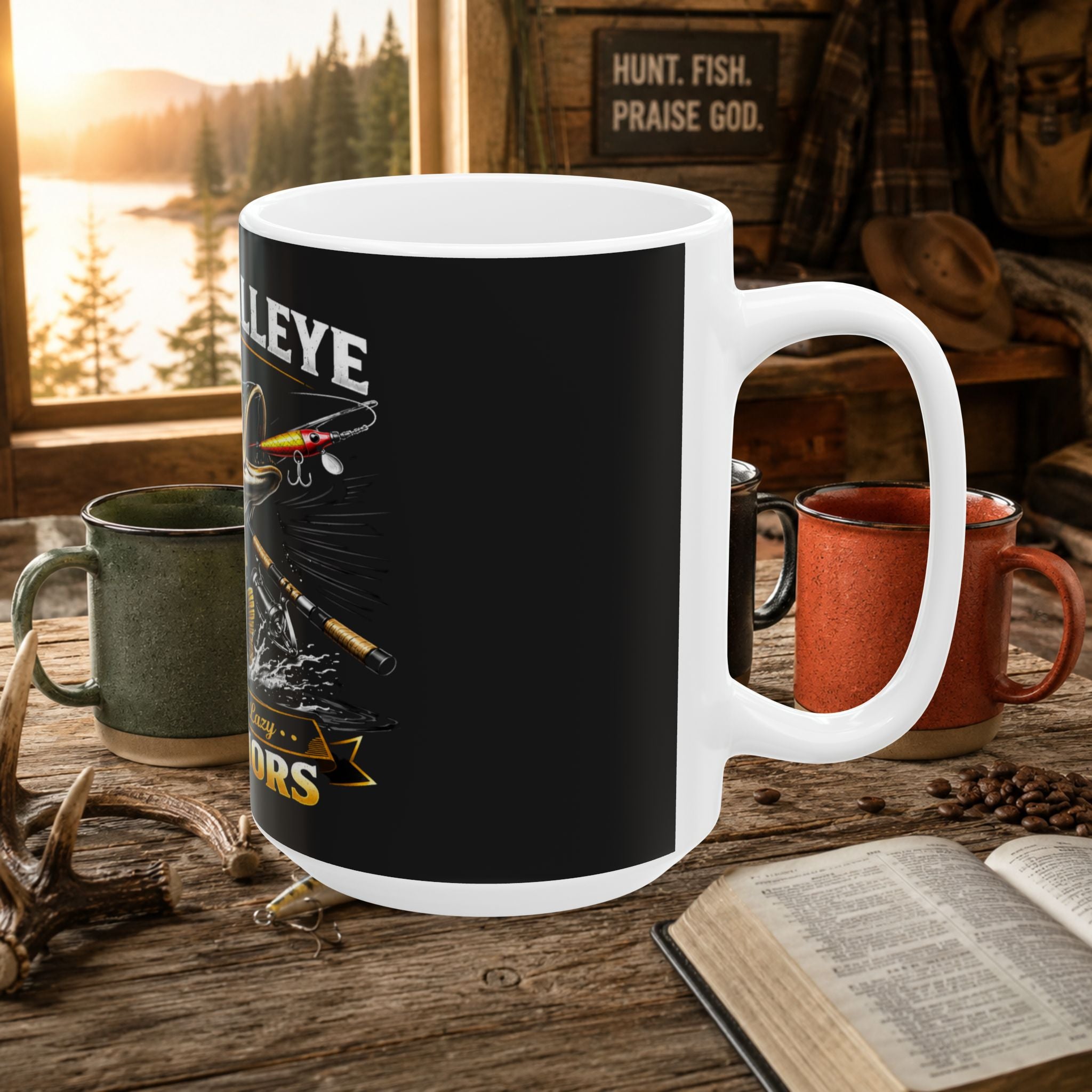 Walleye Fishing Mug — “Reel Walleye Warriors” Ceramic Coffee Cup (11oz/15oz)