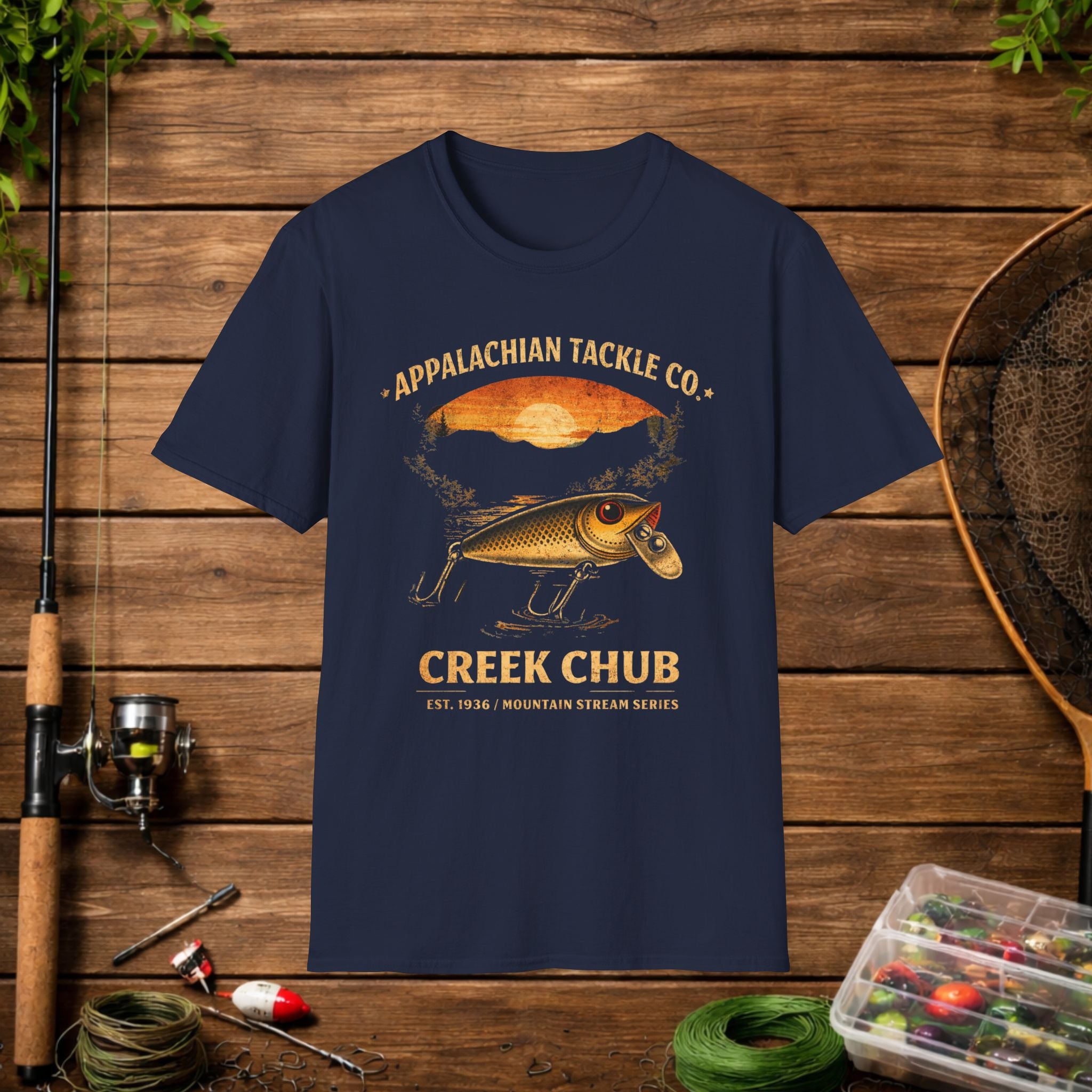 Appalachian Tackle Co Creek Chub Shirt – Vintage Fishing Lure Tee – Old School Bass Fishing Shirt – Mountain Stream Apparel