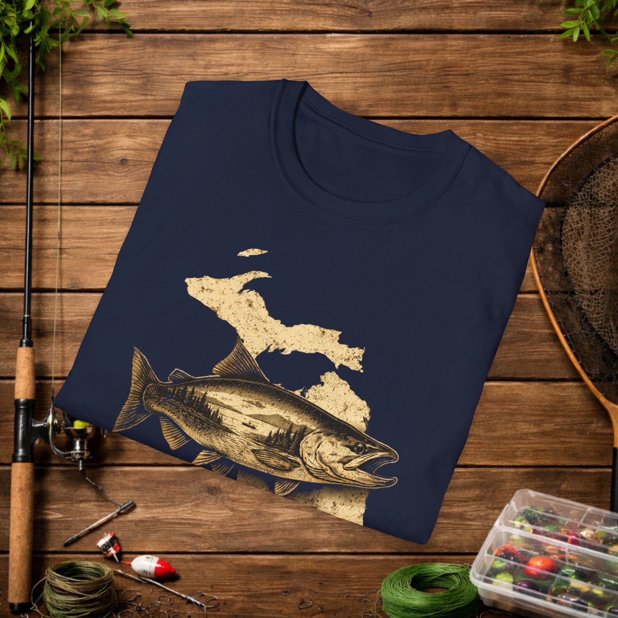 Michigan Salmon Fishing Shirt – Vintage Michigan Angler Tee – Great Lakes Salmon Fishing Apparel – Fisherman Gift