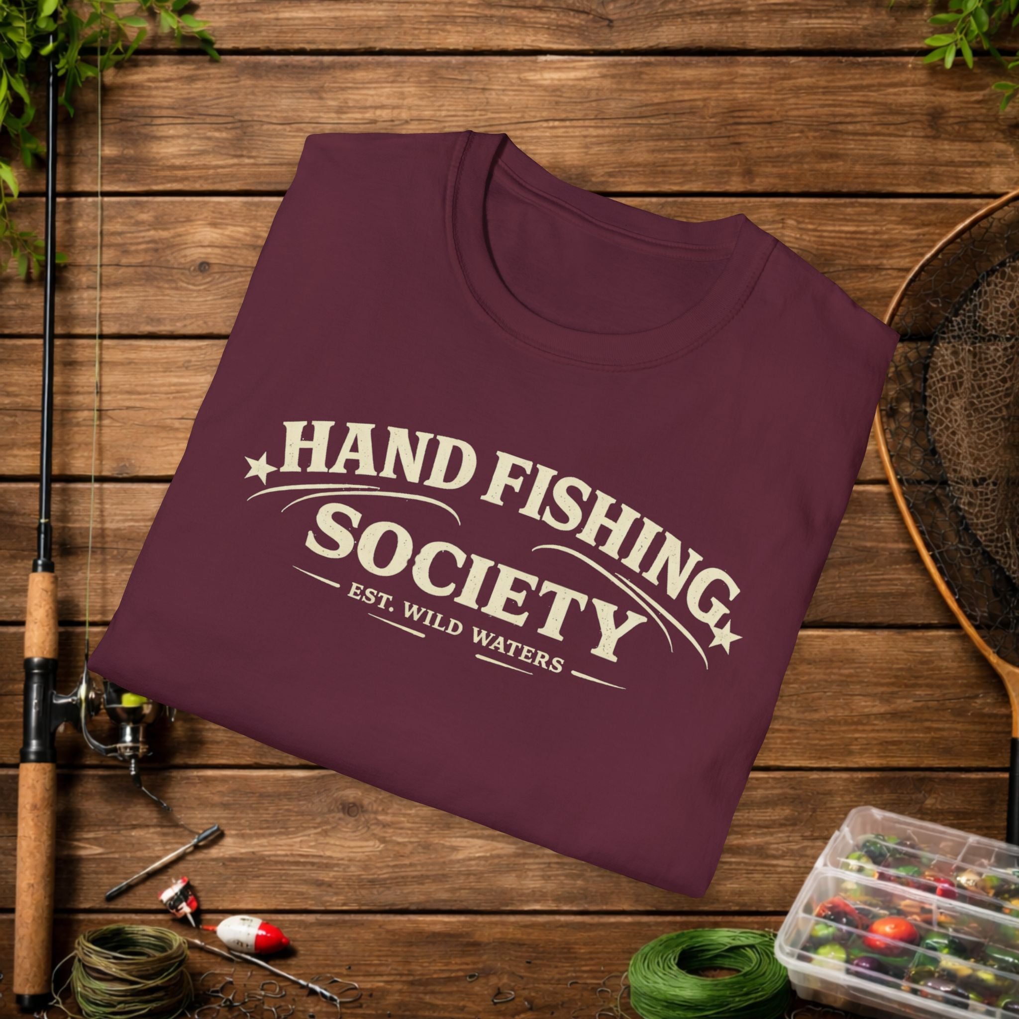 Hand Fishing Society Shirt – Catfish Noodling Tee – Wild Waters Fishing Shirt – River Life Outdoor Apparel