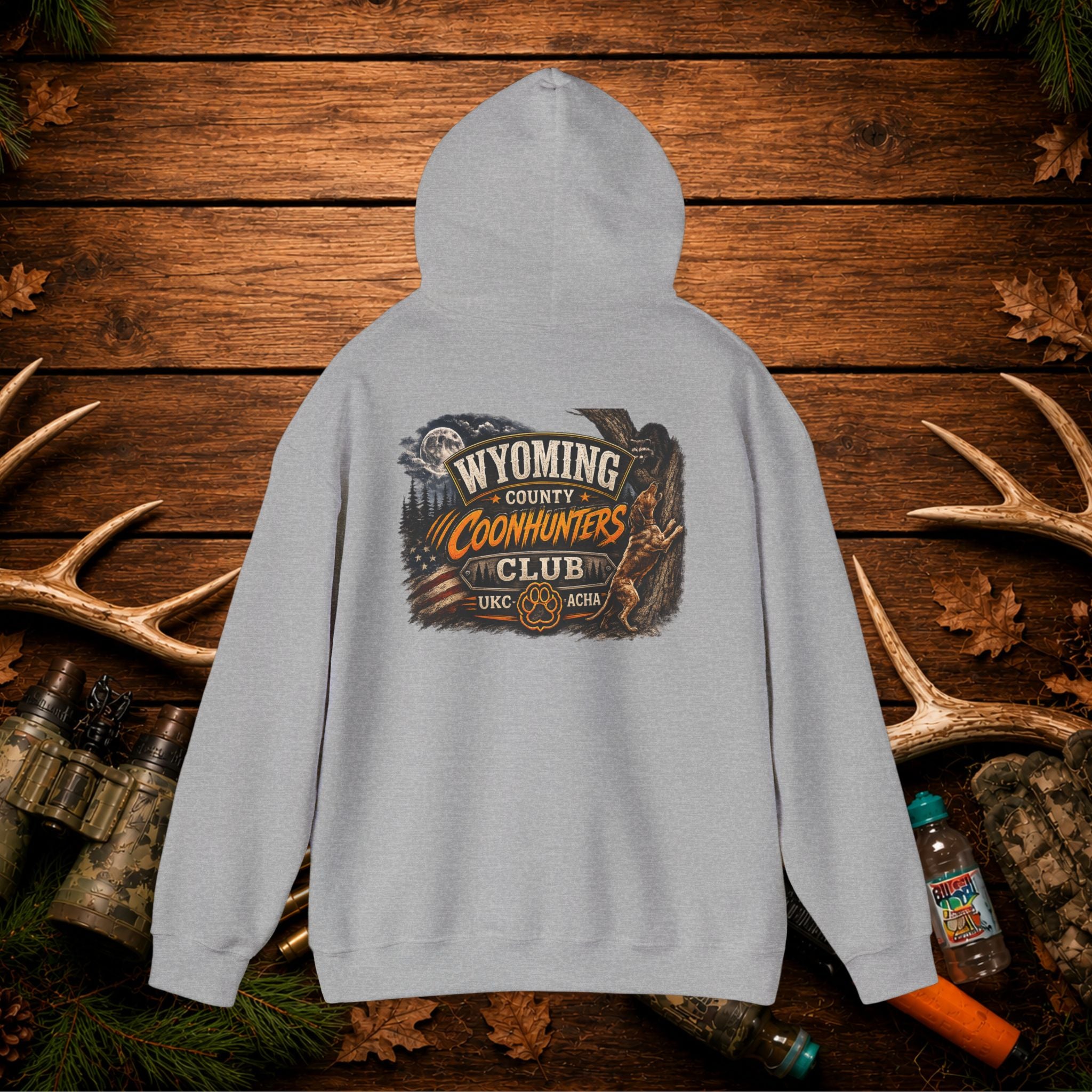 Coonhunters Club Hoodie — Wyoming County Retro Hunting Graphic