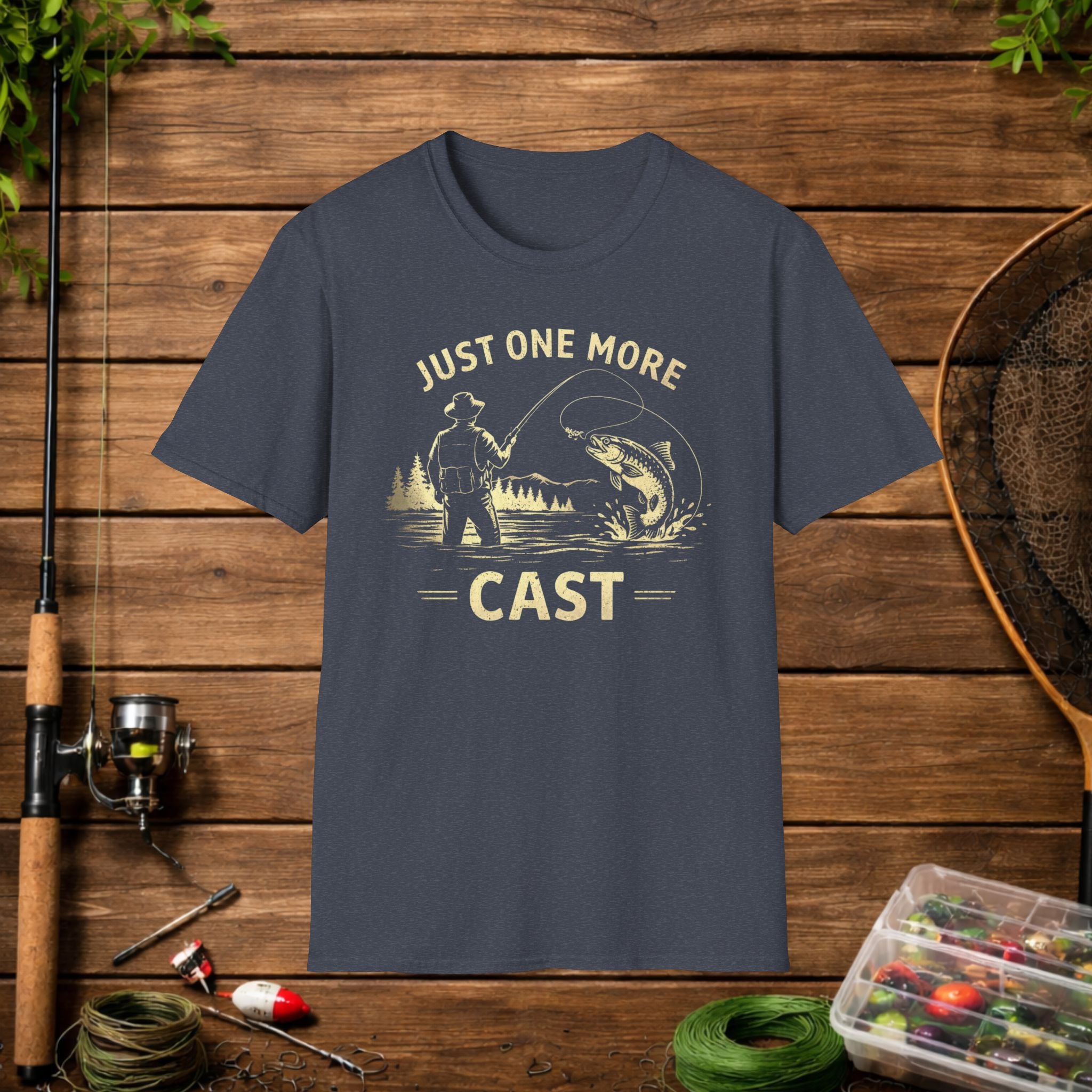 Fishing T-Shirt — "Just One More Cast" Vintage Angler Tee