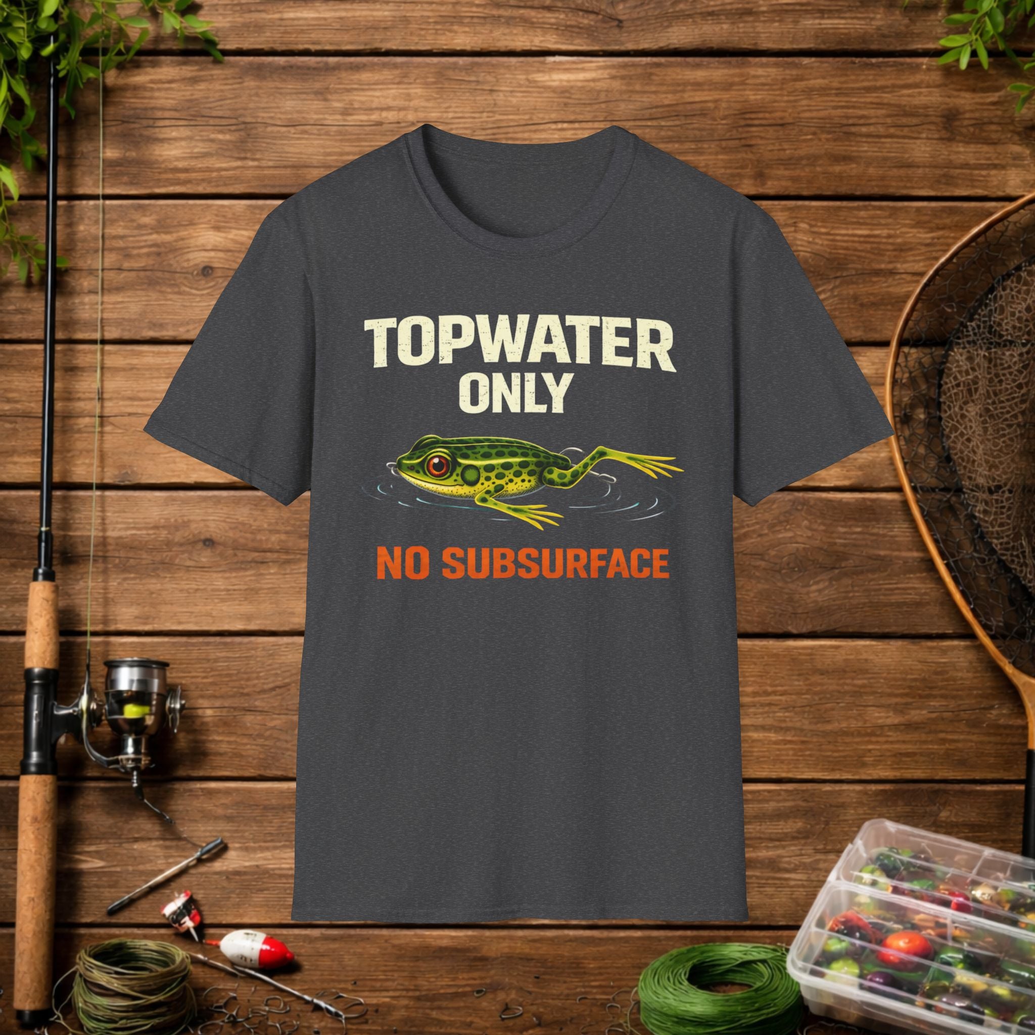 Topwater Only Shirt – No Subsurface Fishing Tee – Frog Lure Bass Fishing Shirt – Topwater Angler Shirt