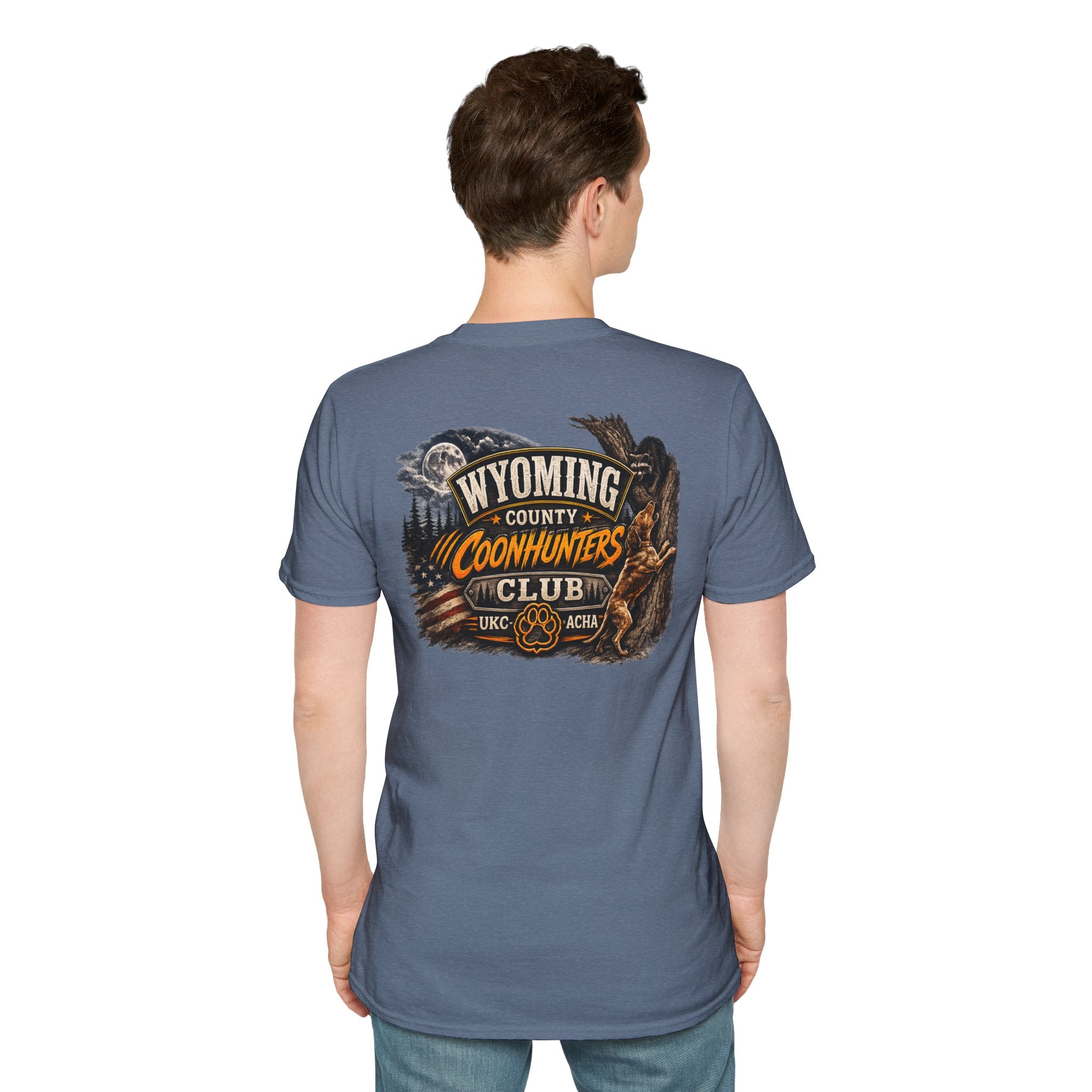 Wyoming Coonhunters Club T‑Shirt — front Badge with banner backTee