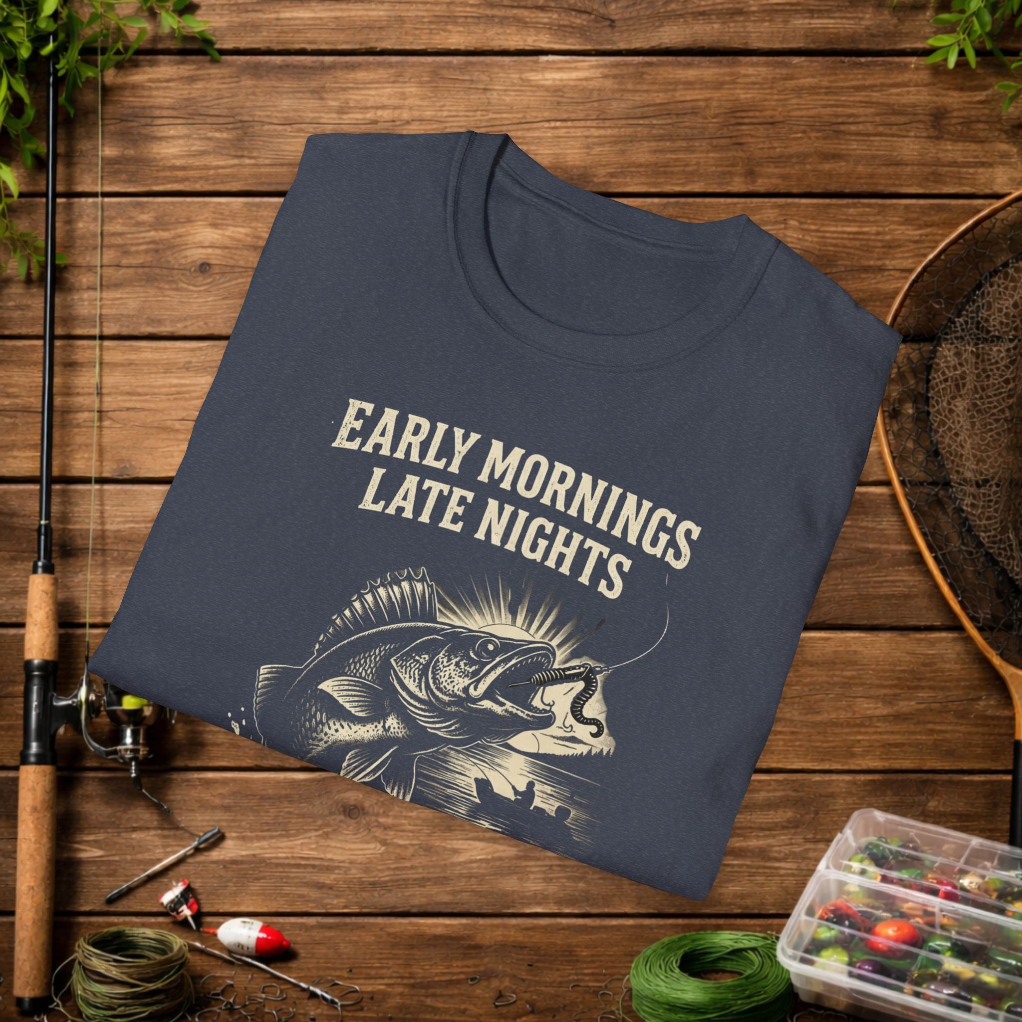 Walleye Life Fishing Shirt – Early Mornings Late Nights Tee – Vintage Walleye Angler Shirt – Fisherman Gift