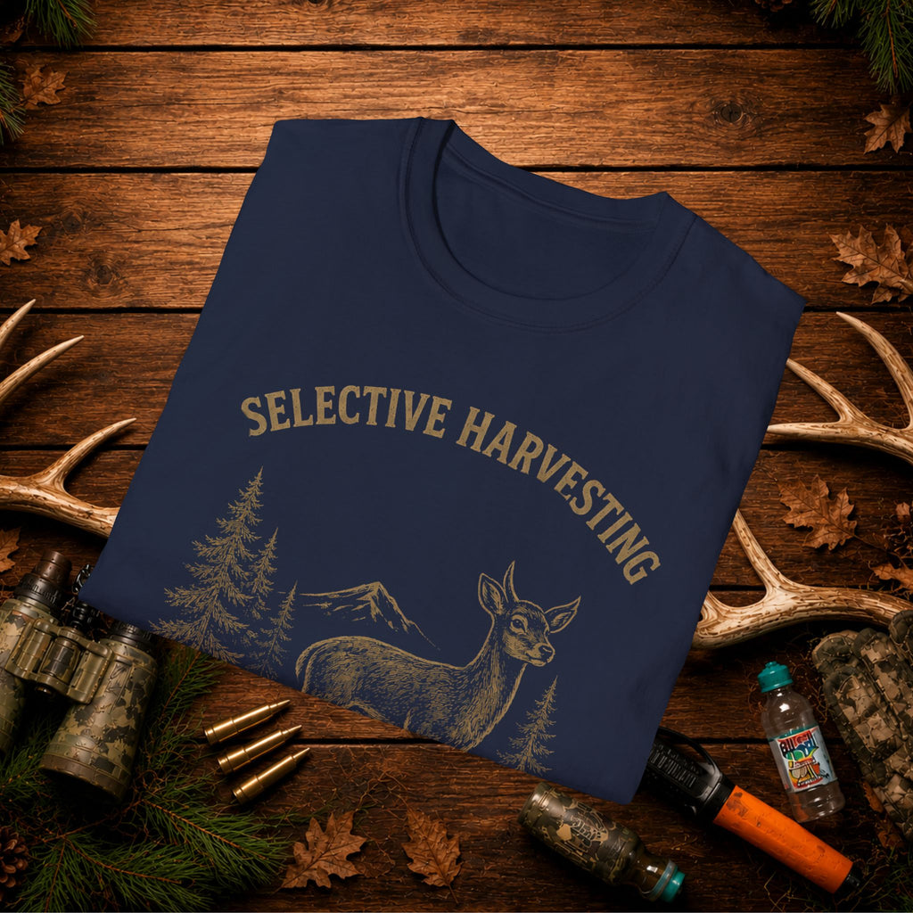 Deer Hunting T-Shirt — "Selective Harvesting What's That" Vintage Outdoor Tee
