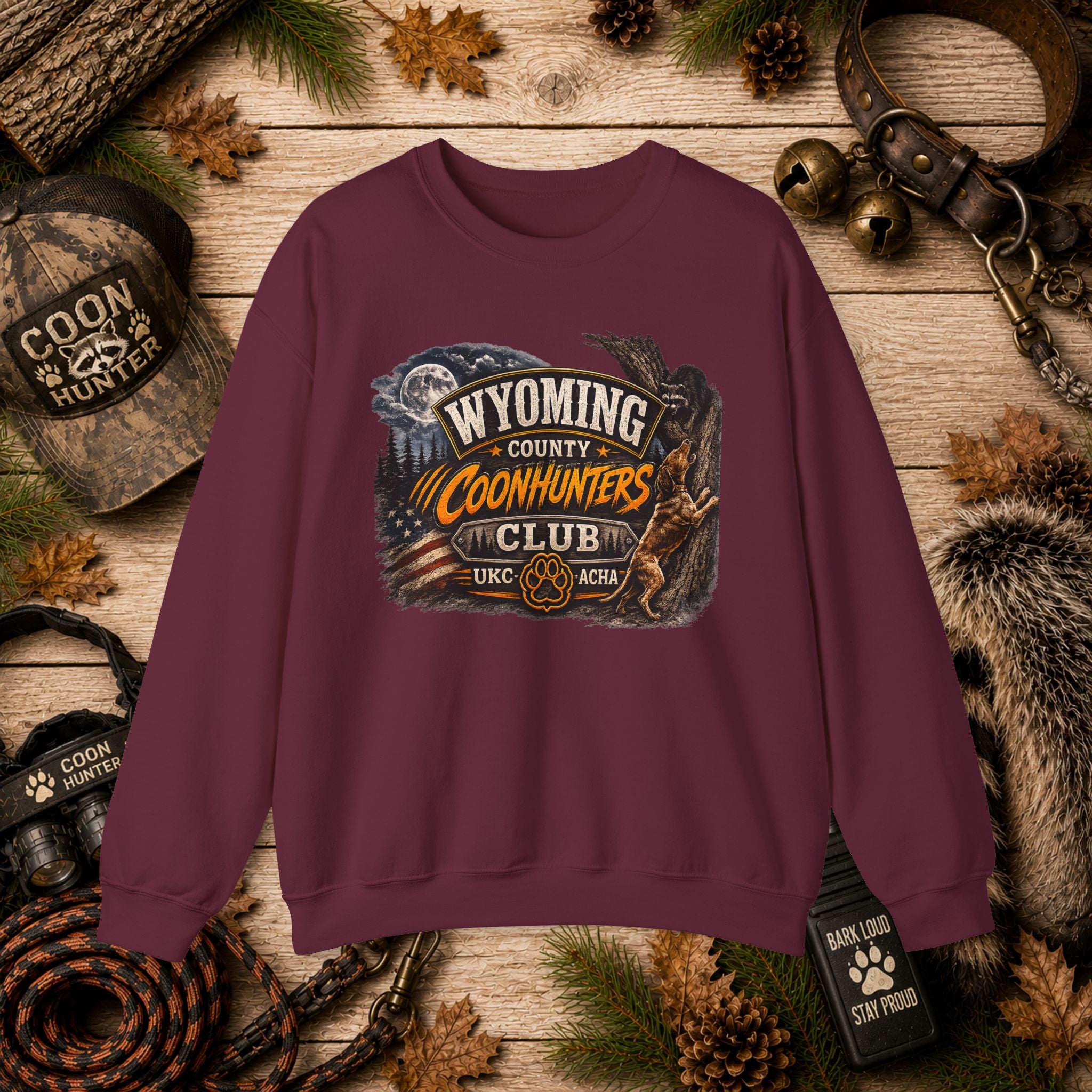 Wyoming County Coonhunters Club Sweatshirt Daul print Banner front/Badge back