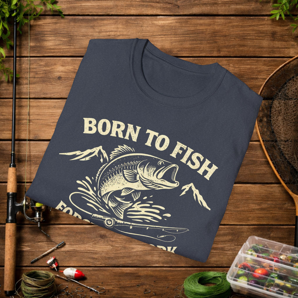 Born to Fish Forced to Work Bass Shirt – Funny Fishing T-Shirt – Largemouth Bass Angler Tee – Fisherman Gift