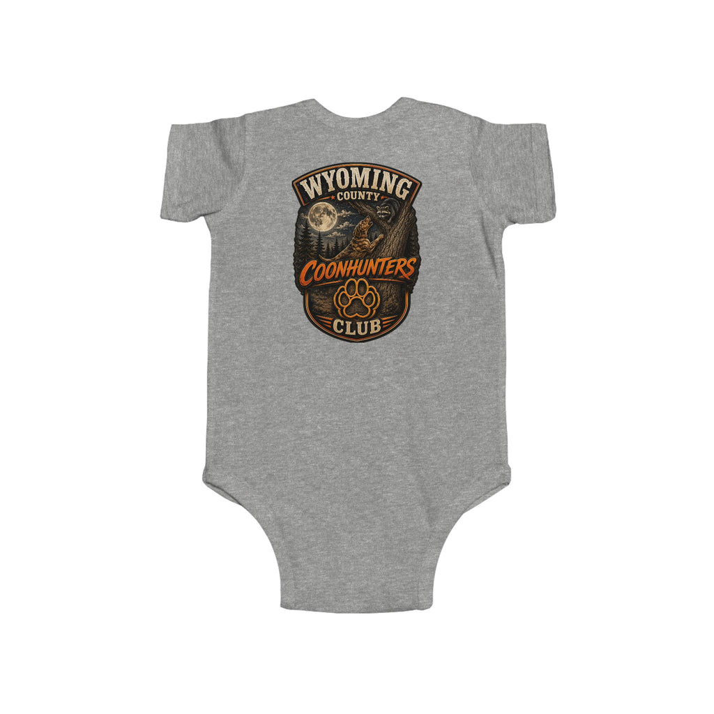 Wyoming Coonhunters Club Infant Bodysuit — Baby Onesie with Vintage Coonhound Patch