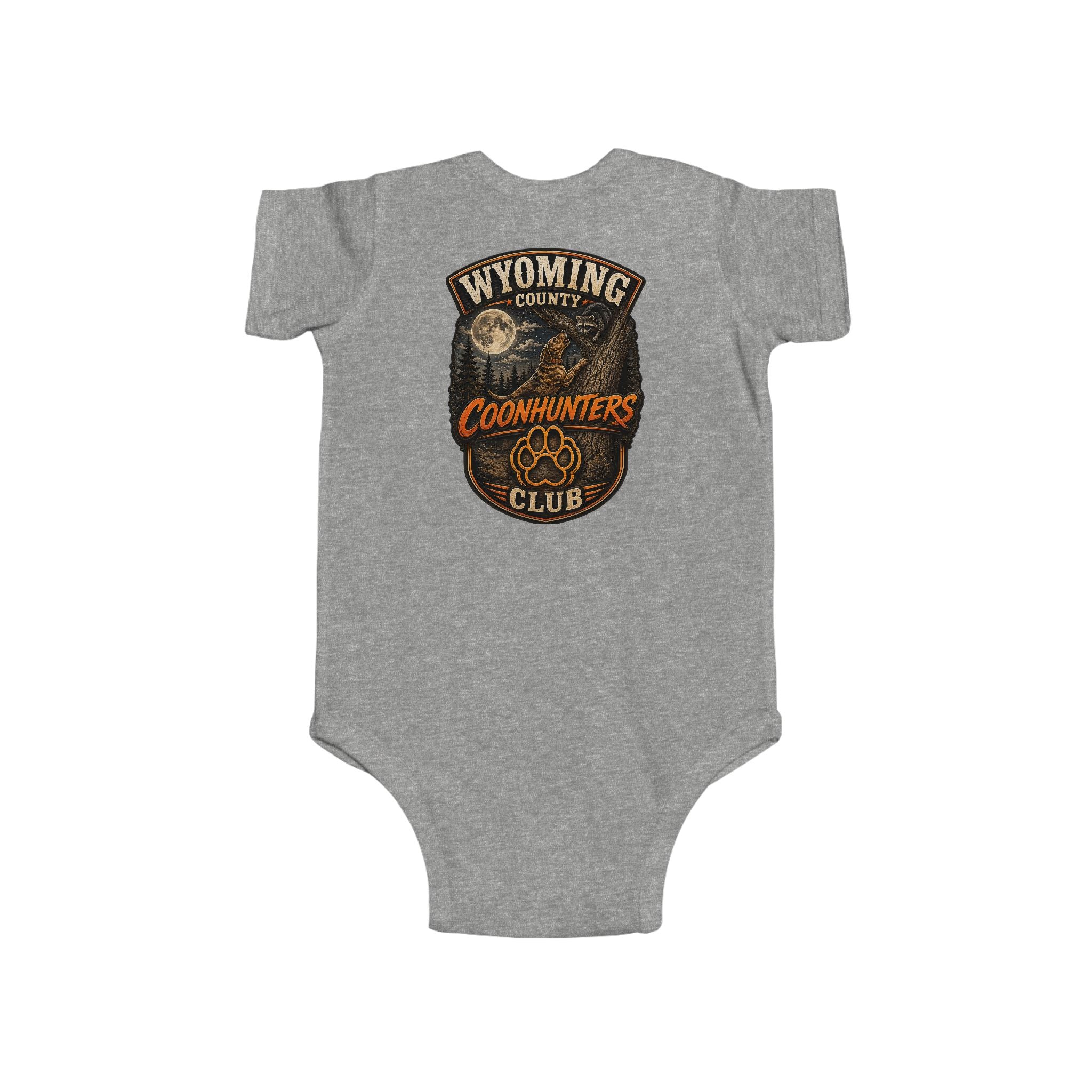 Wyoming Coonhunters Club Infant Bodysuit — Baby Onesie with Vintage Coonhound Patch