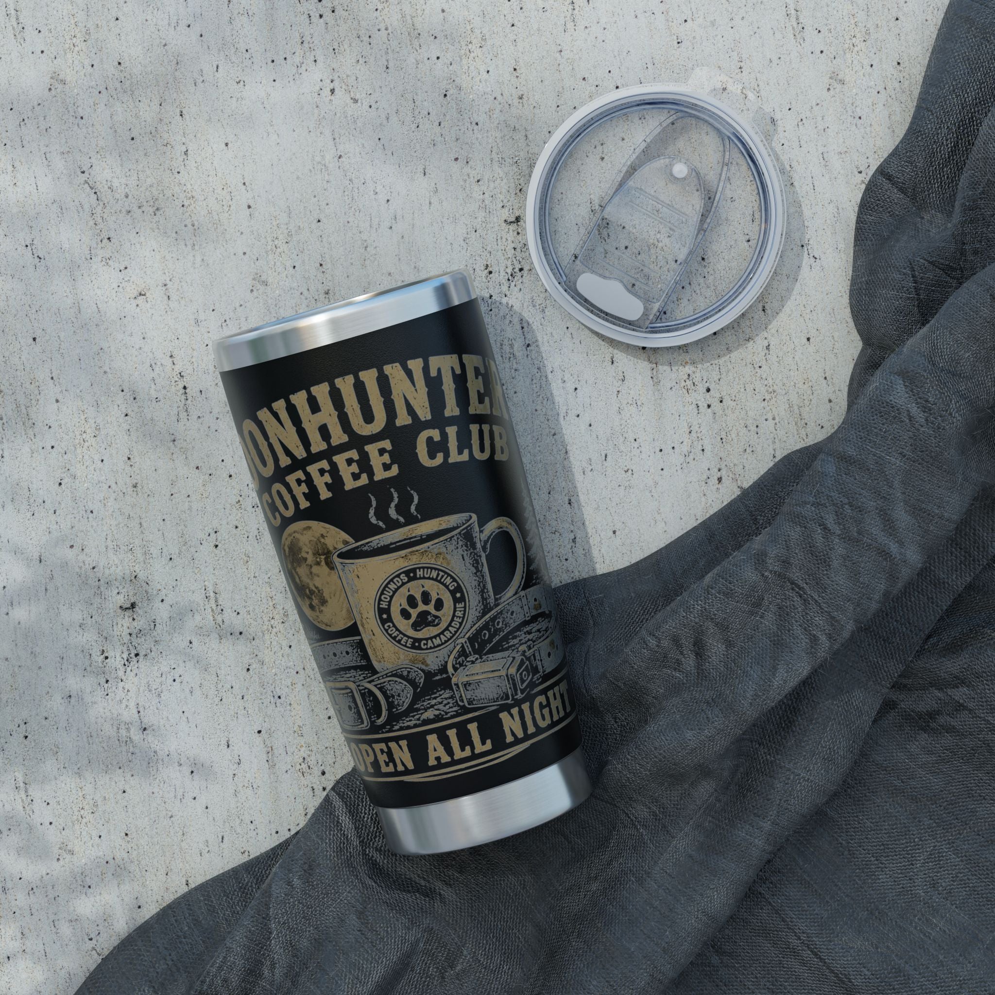 Coon Hunter Coffee Club 20oz Tumbler — "Open All Night" Houndsman Insulated Travel Mug