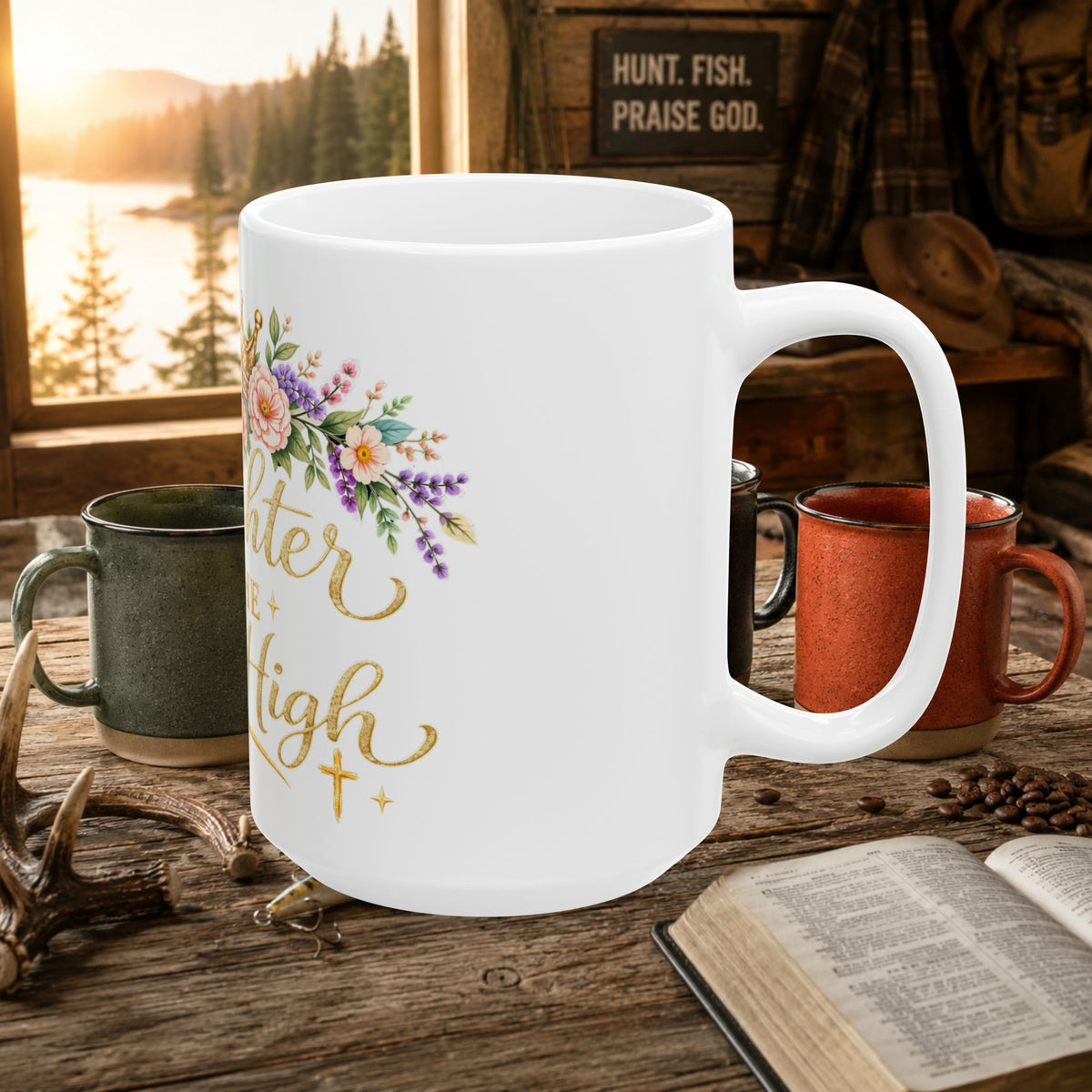 Daughter of the Most High Ceramic Mug | Floral Crown Christian Coffee Cup