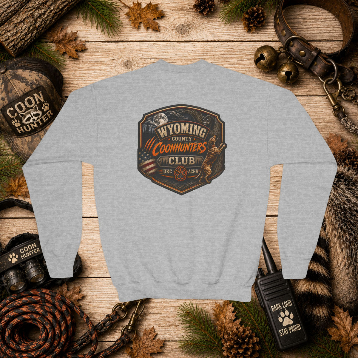 Youth Crewneck Sweatshirt — Wyoming County Coonhunters Club Graphic