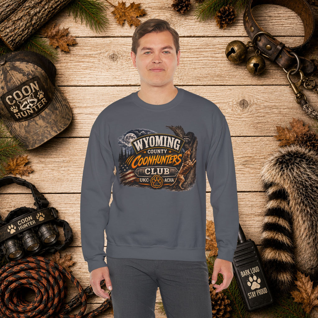 Wyoming County Coonhunters Club Sweatshirt Daul print Banner front/Badge back