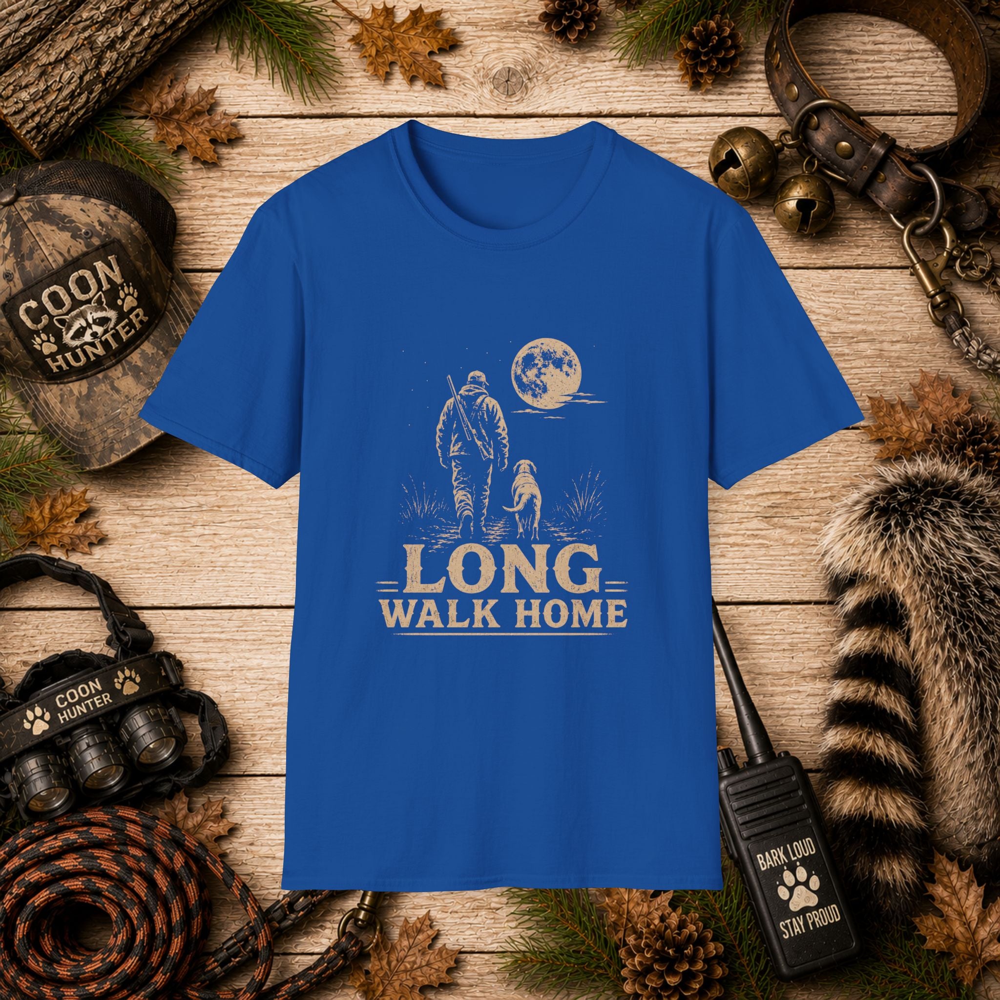 Long Walk Home Coon Hunting T-Shirt | Moonlit Houndsman & Dog Graphic Tee | Wild Wonderful Wear