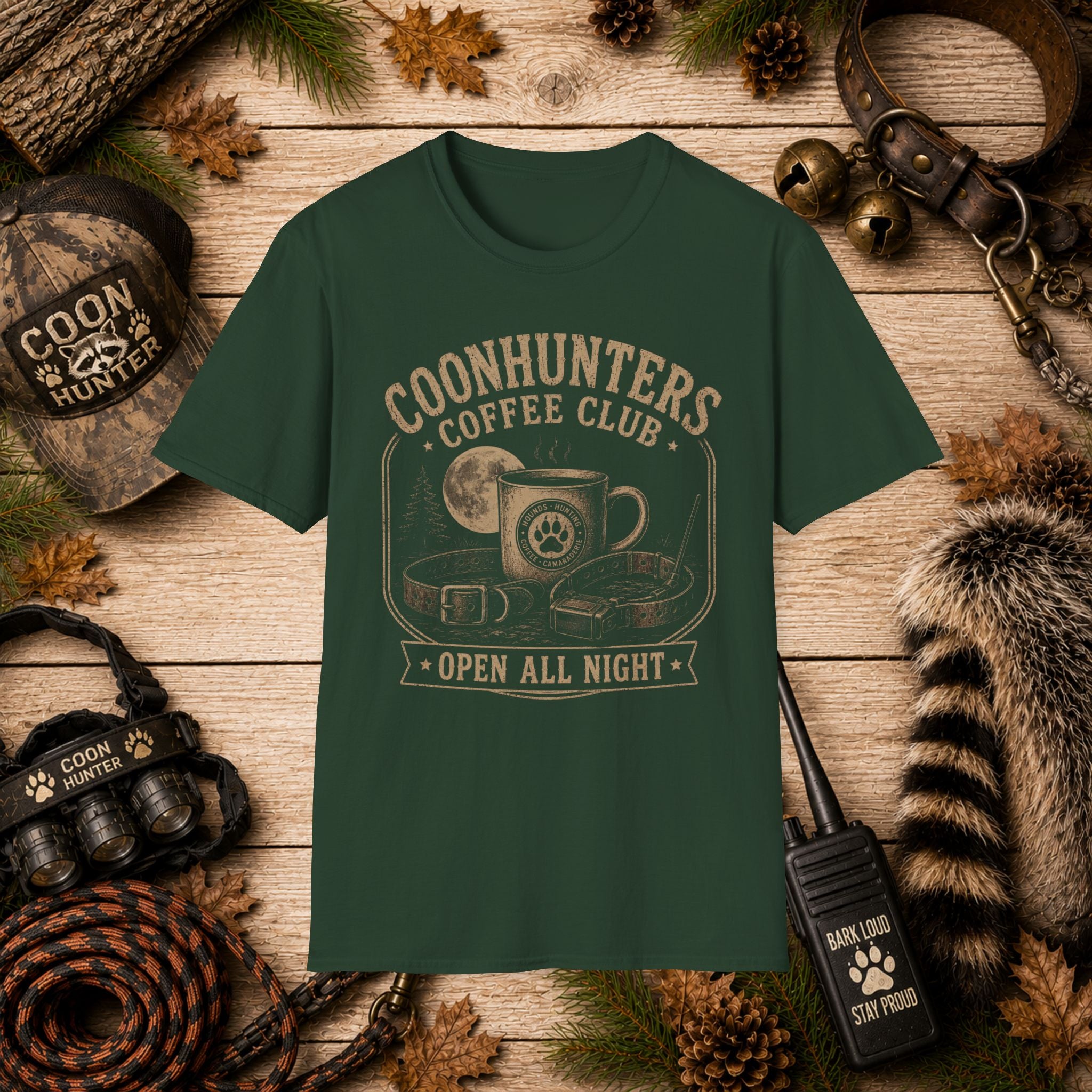Coonhunters Coffee Club T-Shirt — Vintage Moon & Mug Graphic