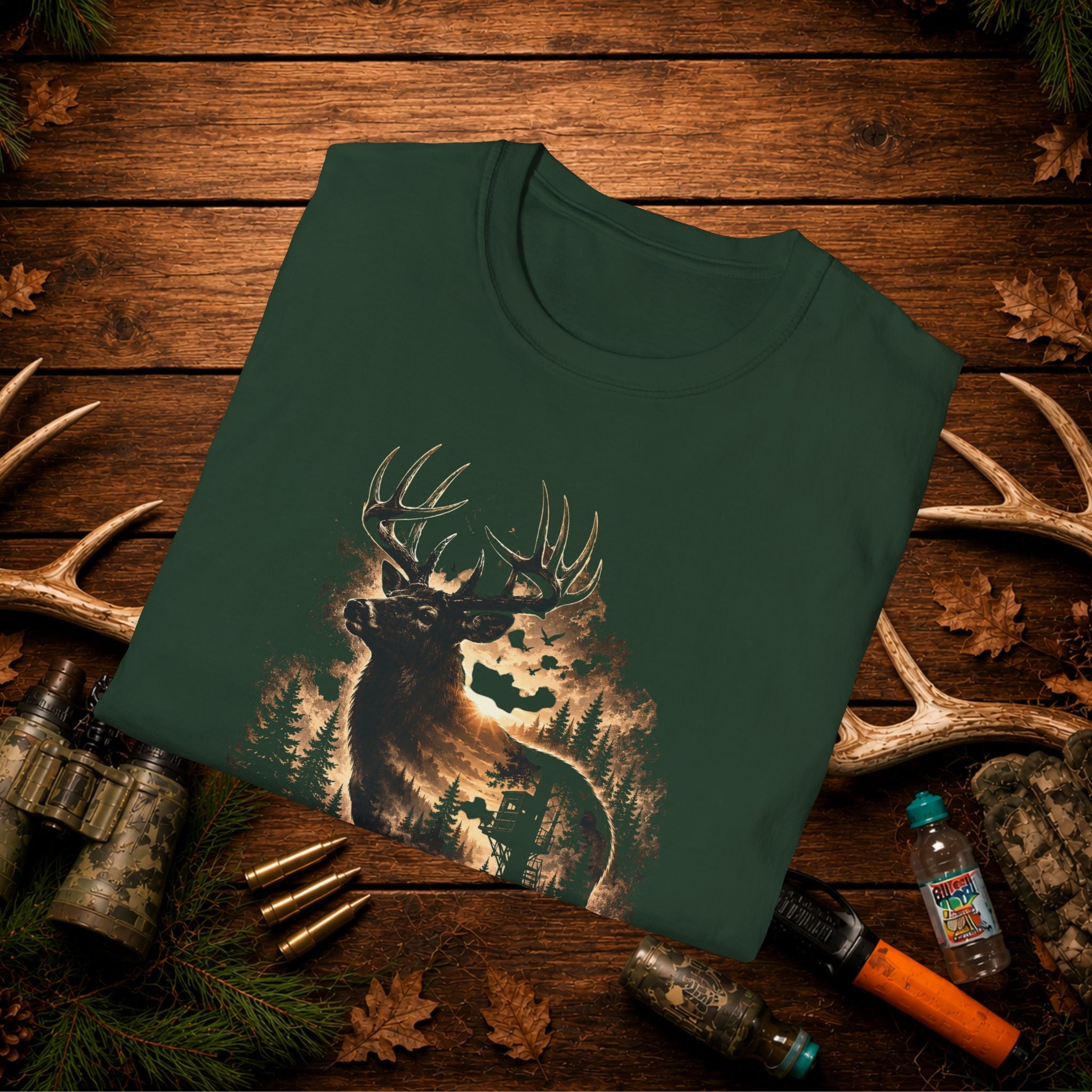 Ghosts of the Woods Deer Graphic T-Shirt — Moonlit Stag Forest Hunting Tee