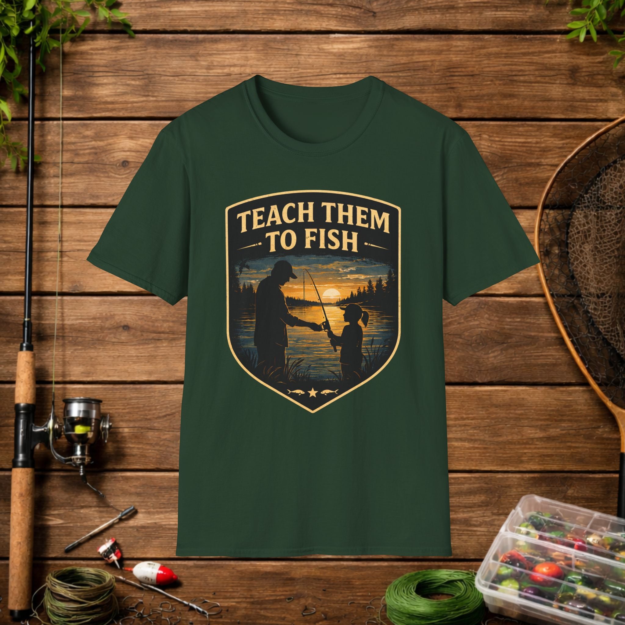 Teach Them to Fish T-Shirt — Father & Child Fishing Badge Tee