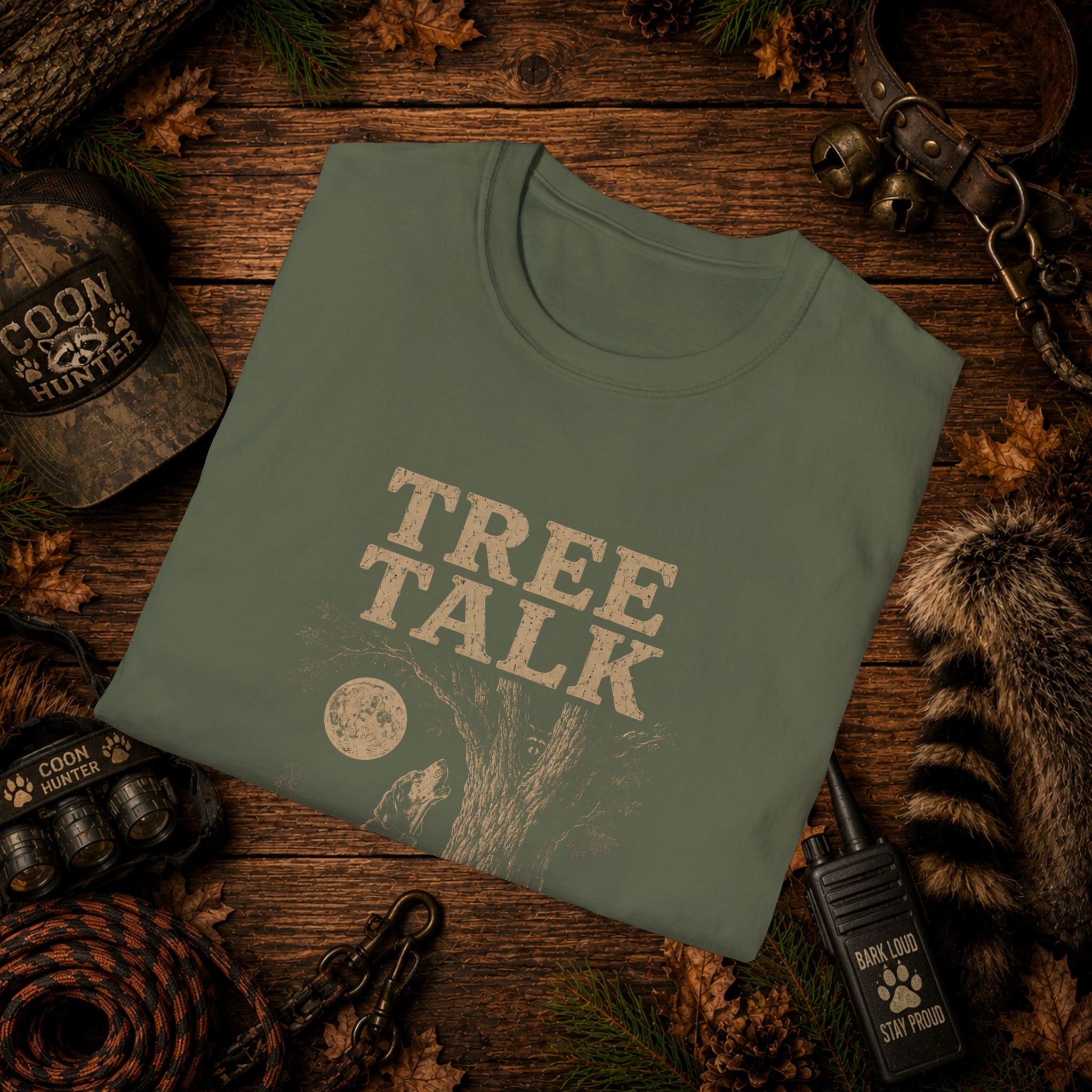 Tree Talk Coon Hunting T-Shirt | "He's Up There" Houndsman Tee | Wild Wonderful Wear