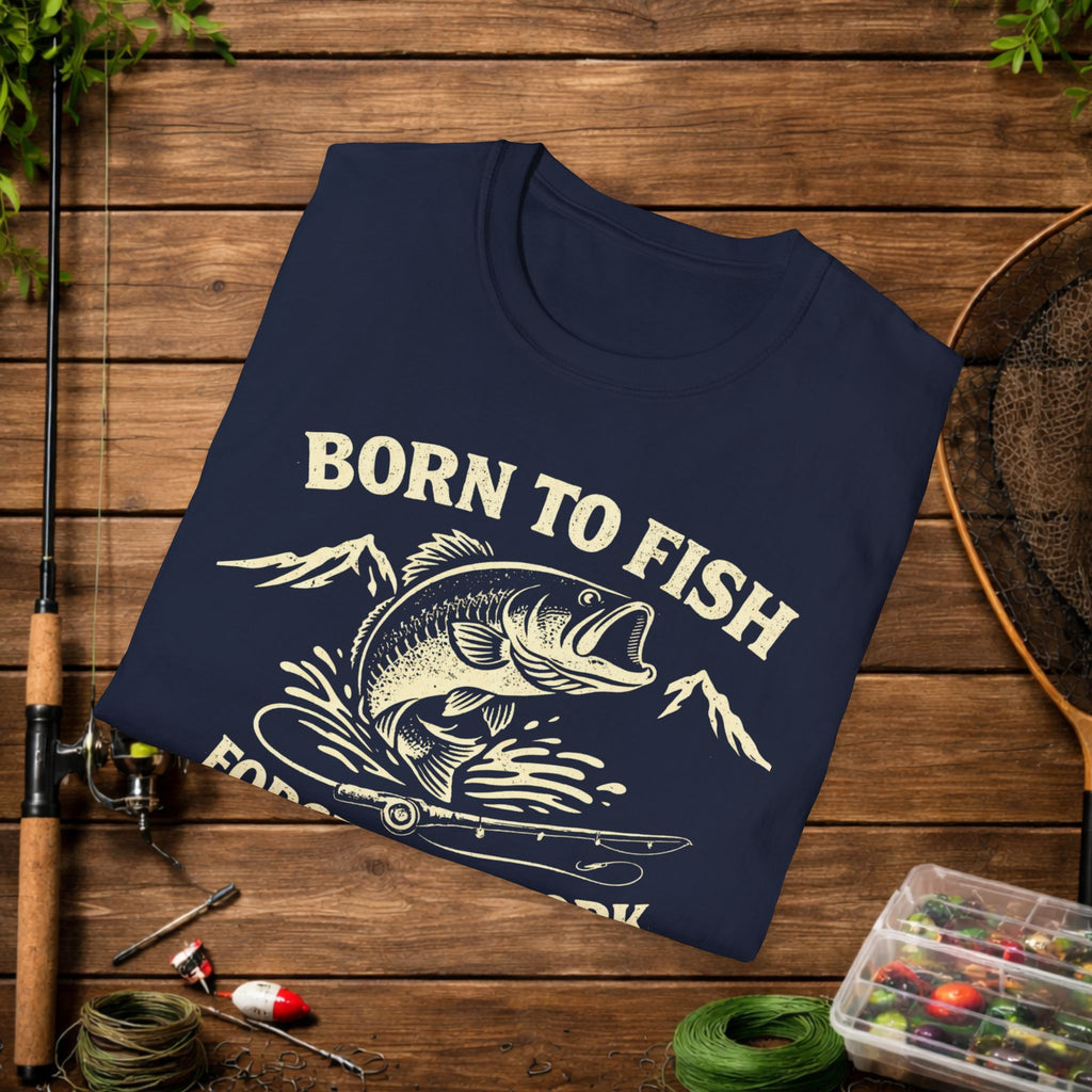 Born to Fish Forced to Work Bass Shirt – Funny Fishing T-Shirt – Largemouth Bass Angler Tee – Fisherman Gift