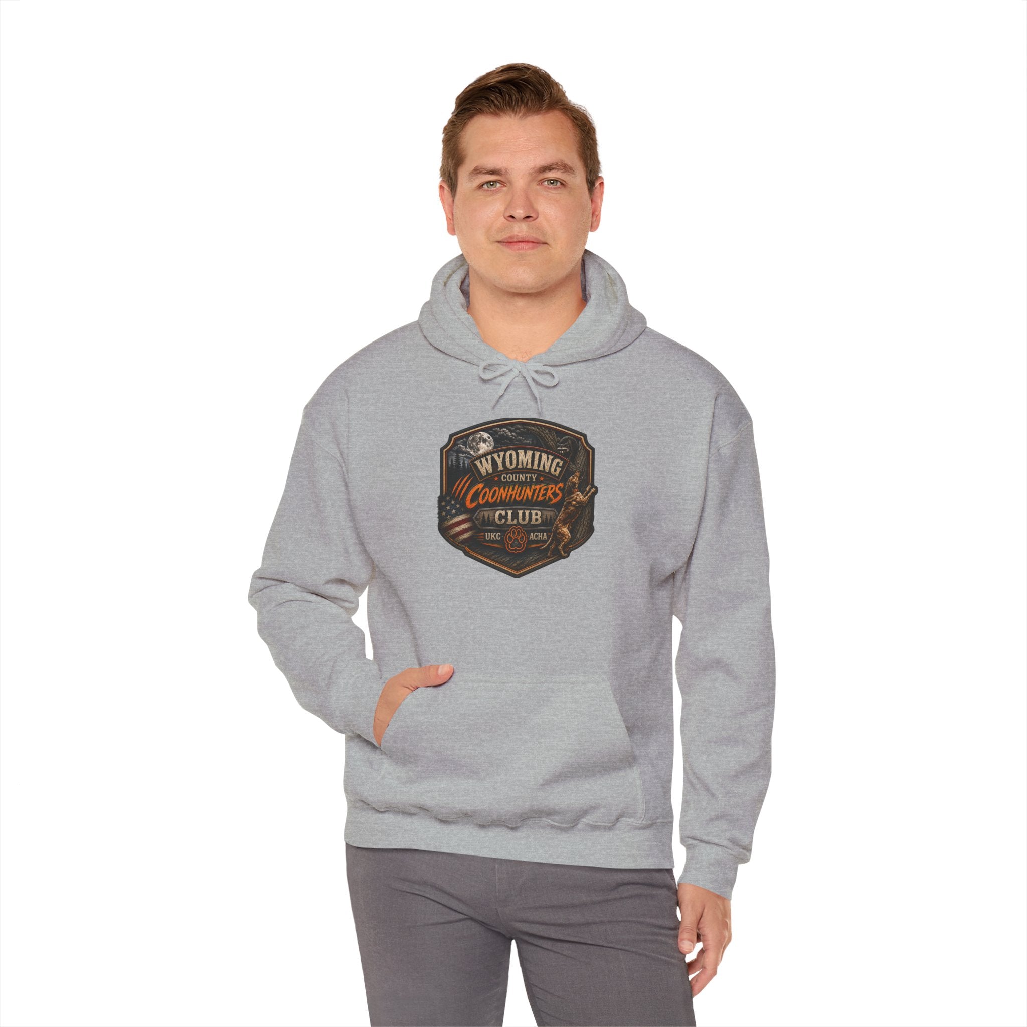 Wyoming Coonhunters Club Hoodie – Dual print badge front/banner back