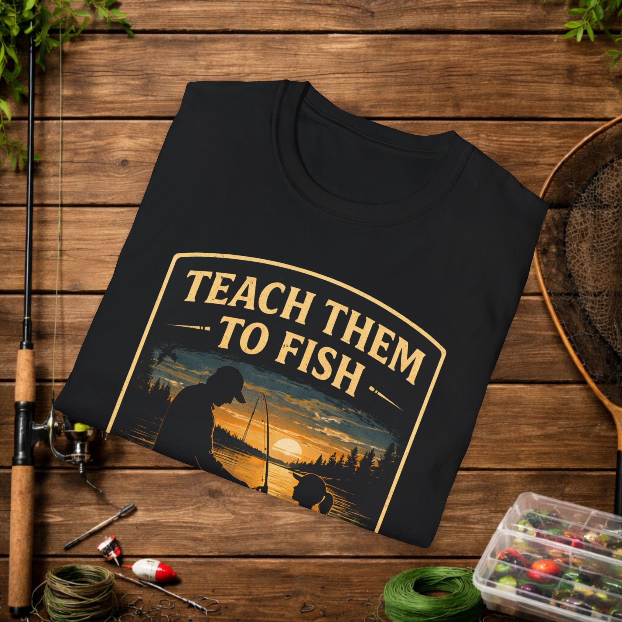 Teach Them to Fish T-Shirt — Father & Child Fishing Badge Tee