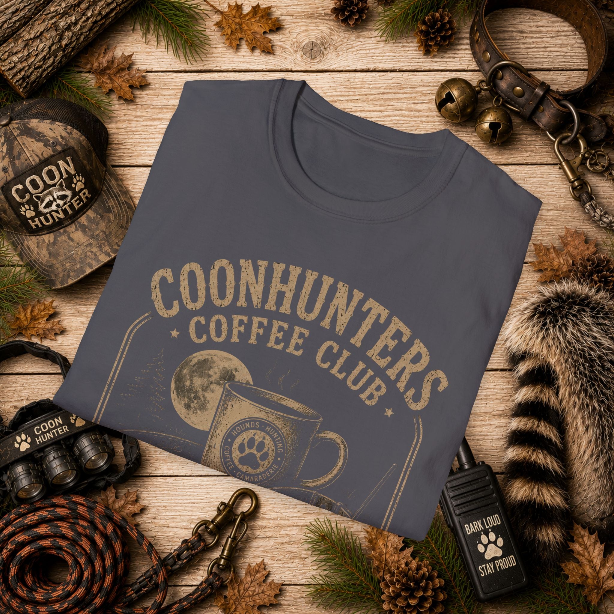 Coonhunters Coffee Club T-Shirt — Vintage Moon & Mug Graphic