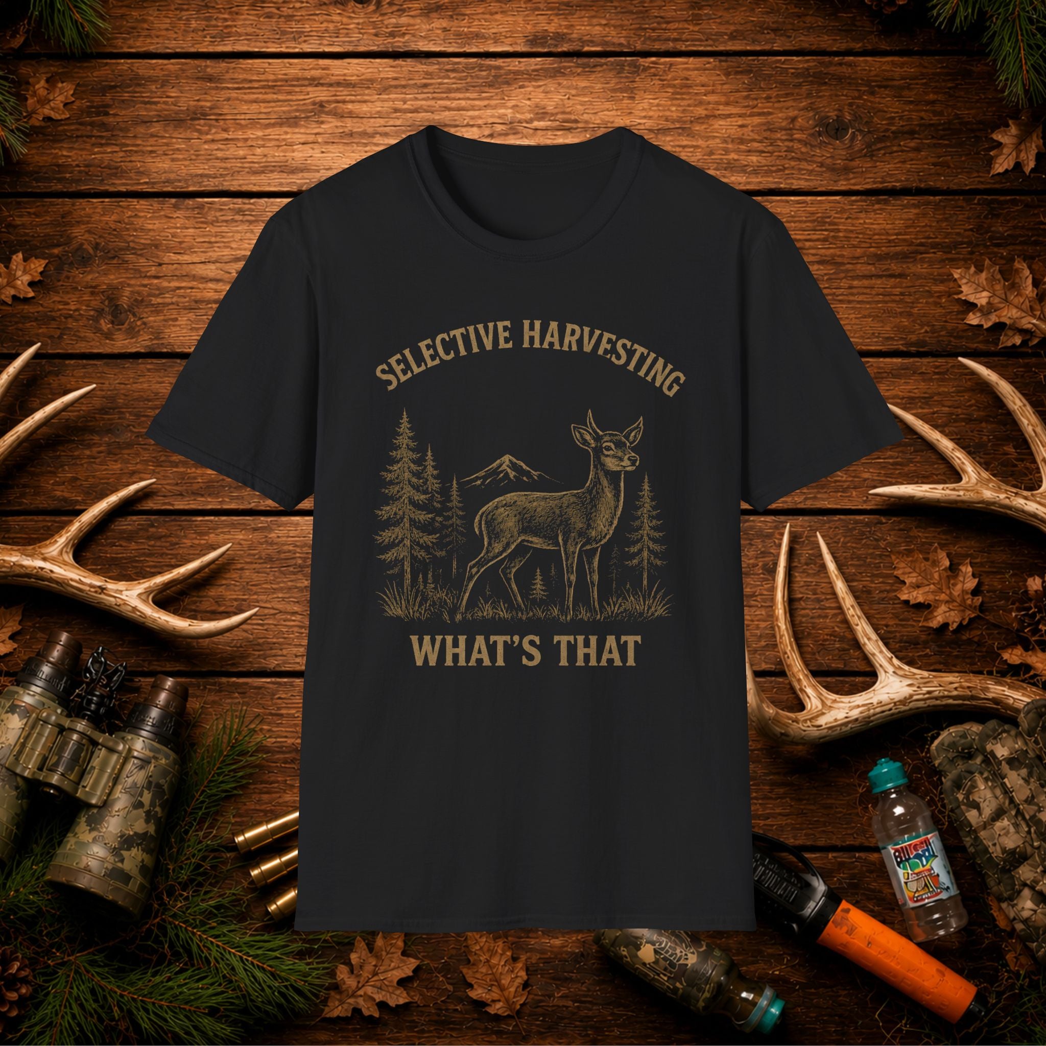 Deer Hunting T-Shirt — "Selective Harvesting What's That" Vintage Outdoor Tee