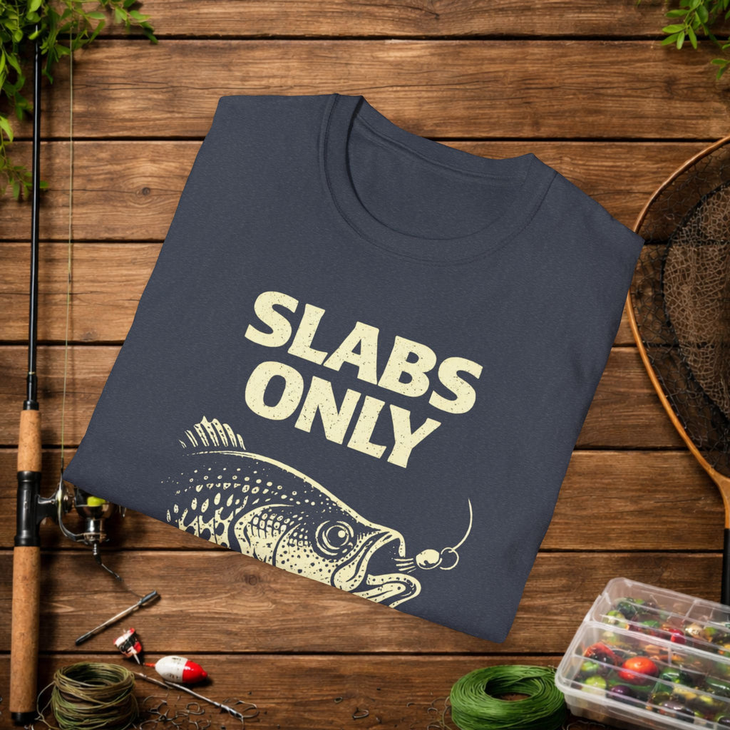 Slabs Only Crappie Fishing Shirt – Minimal Crappie Head Jig Tee – Funny Crappie Angler Shirt – Fisherman Gift