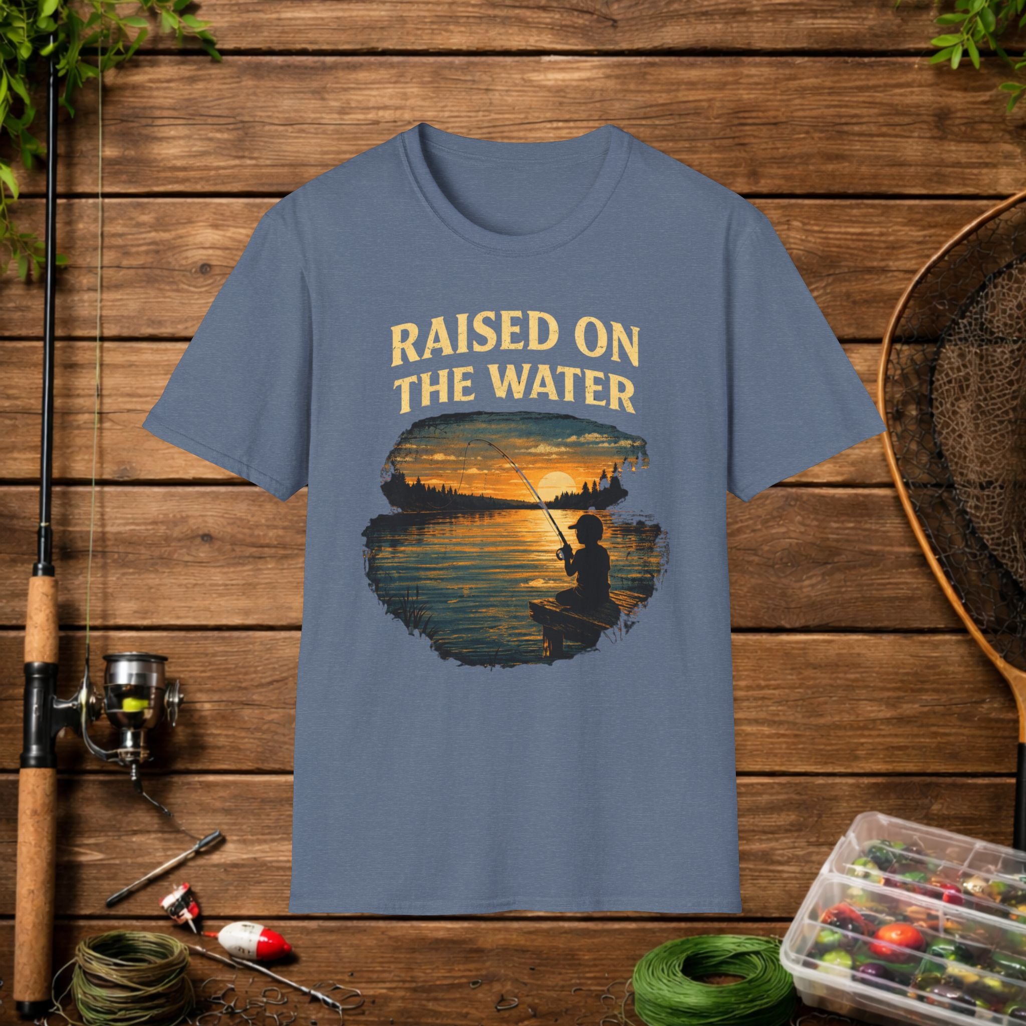Raised On The Water Shirt – Fishing Dad Tee – Sunset Lake Fishing Shirt – Father Son Fishing Gift – Outdoor Lifestyle Apparel