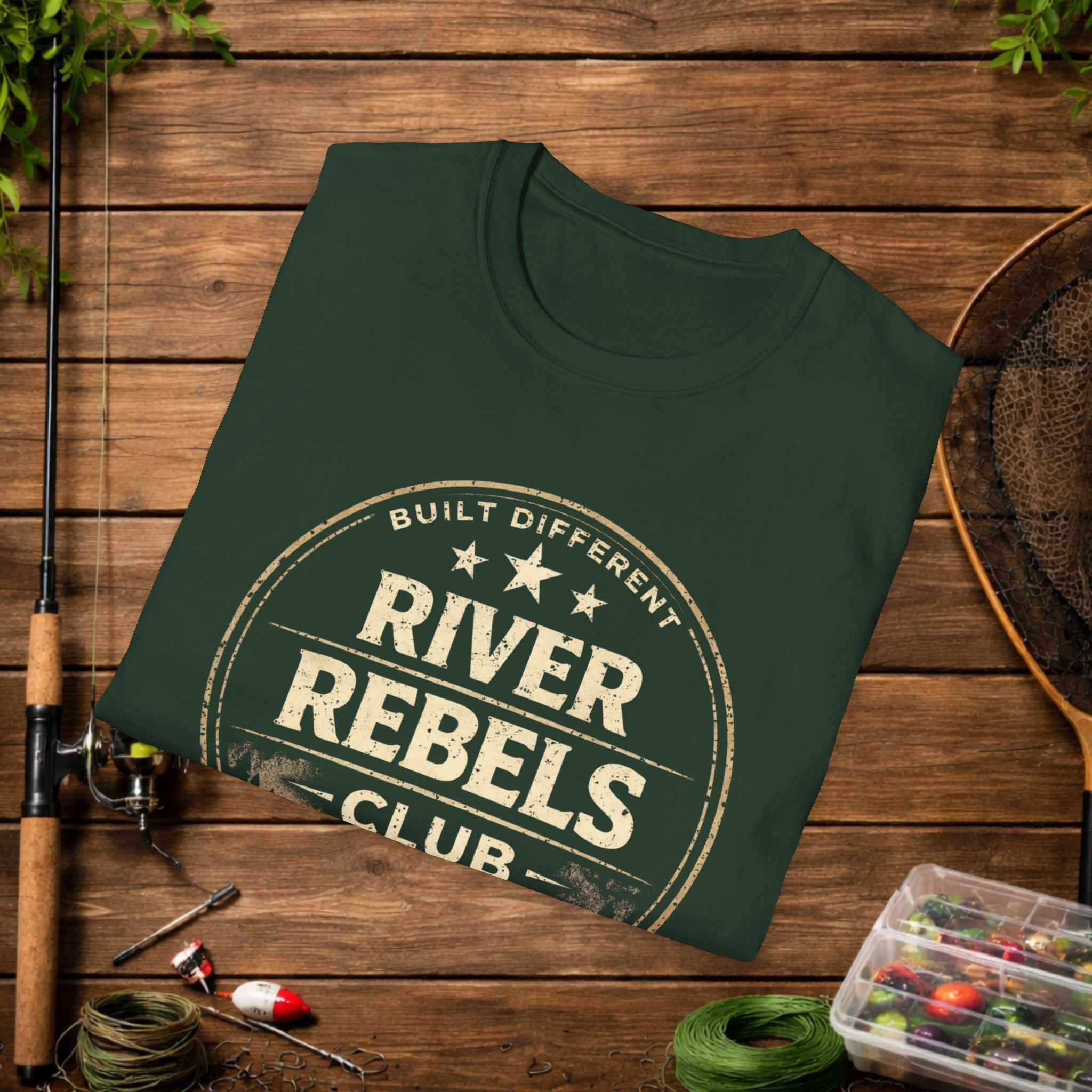 River Rebels Club Shirt – Built Different Fishing Tee – Earn Your Catch Outdoor Shirt – Rustic River Life Apparel