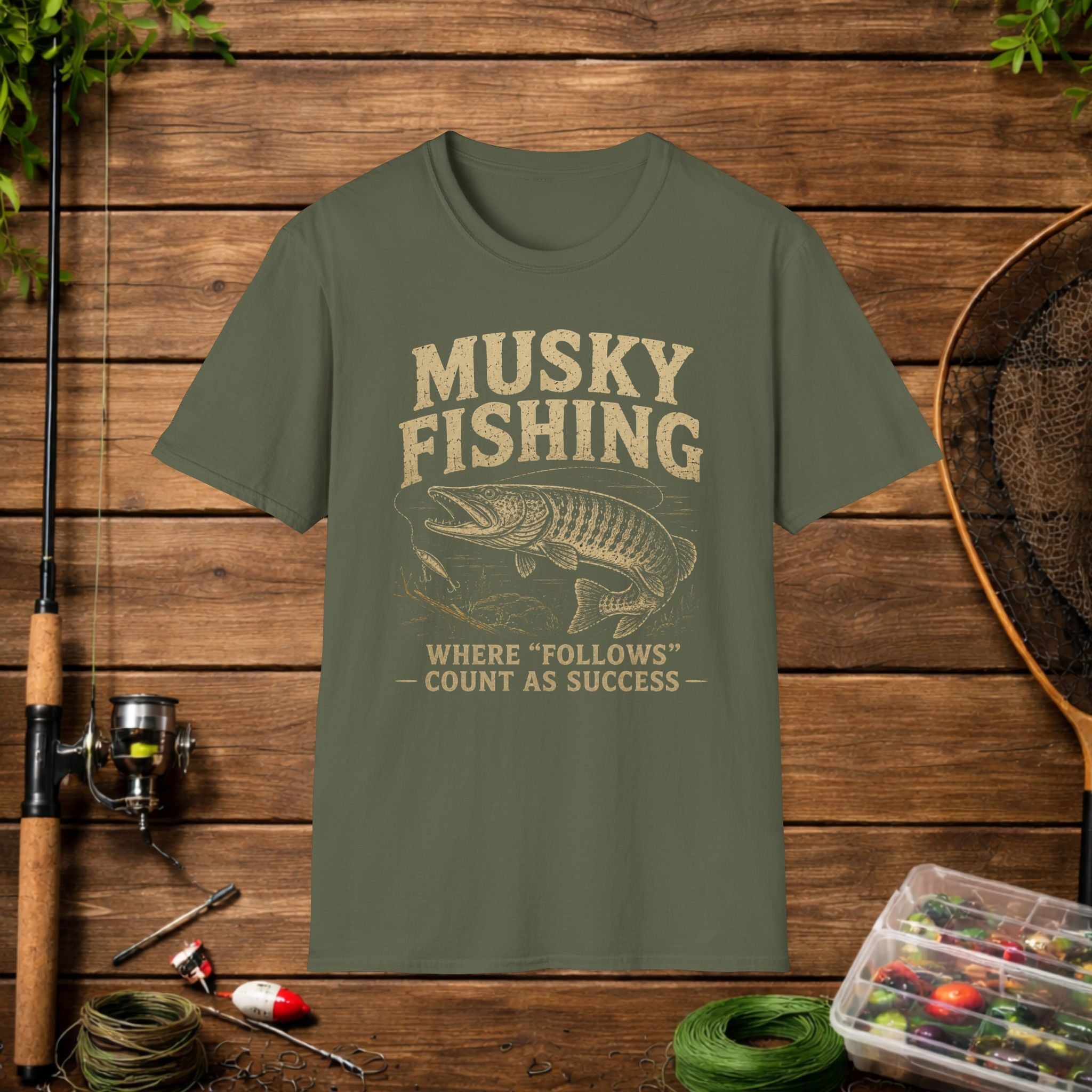 Musky Fishing T-Shirt – "Where 'Follows' Count As Success" Vintage Angler Tee