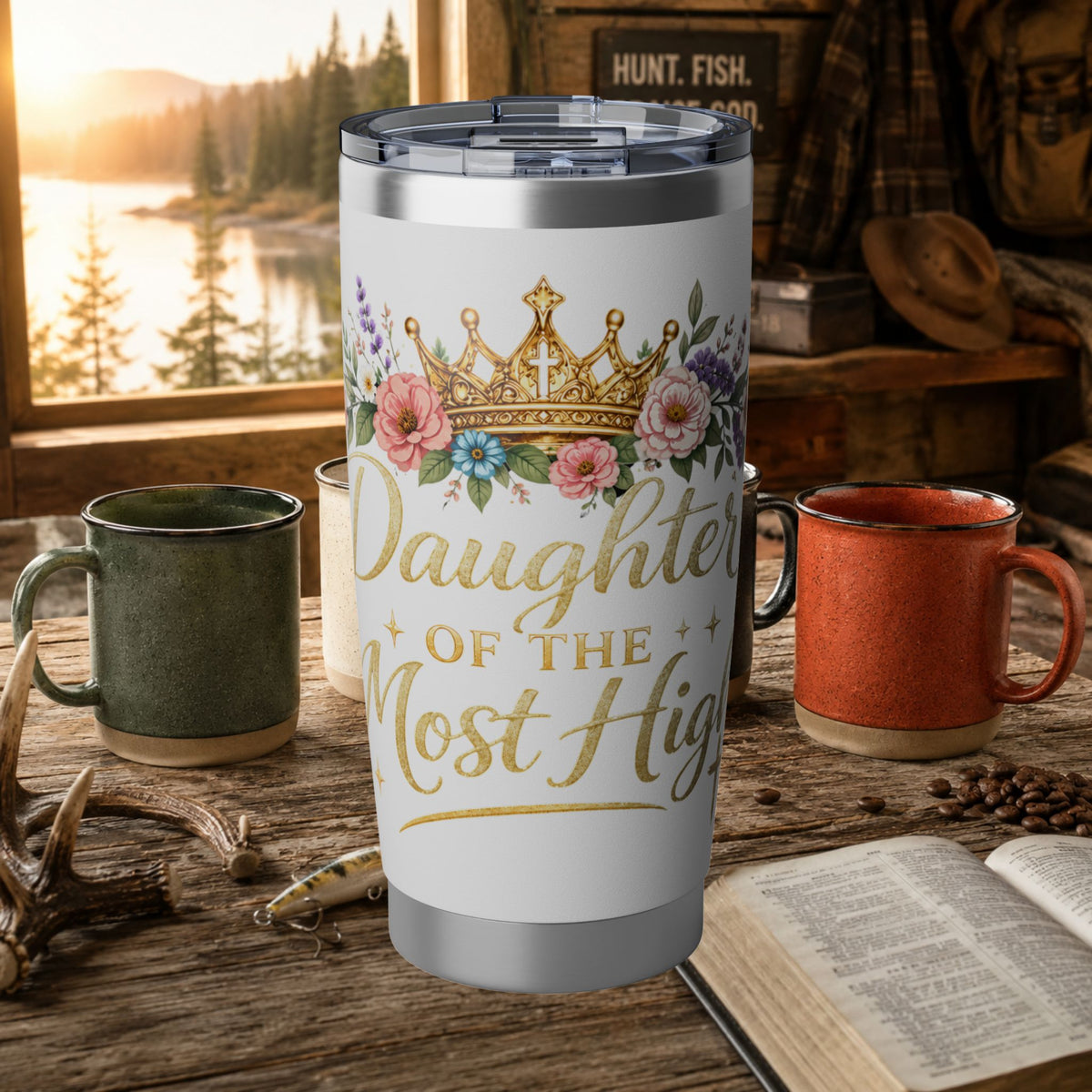Daughter of the Most High 20oz Tumbler | Floral Crown Christian Travel Mug