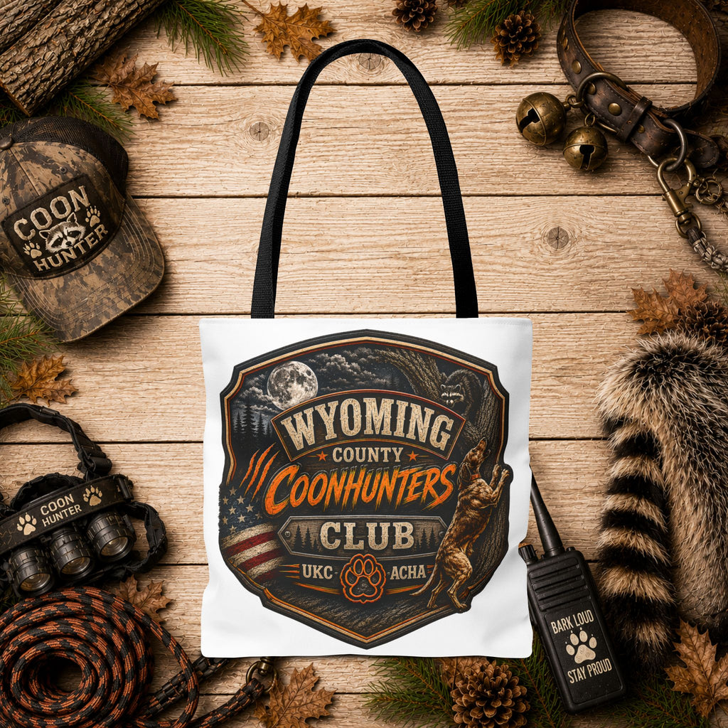 Coonhunters Club Wyoming Tote Bag — Vintage Hunting Patch Design