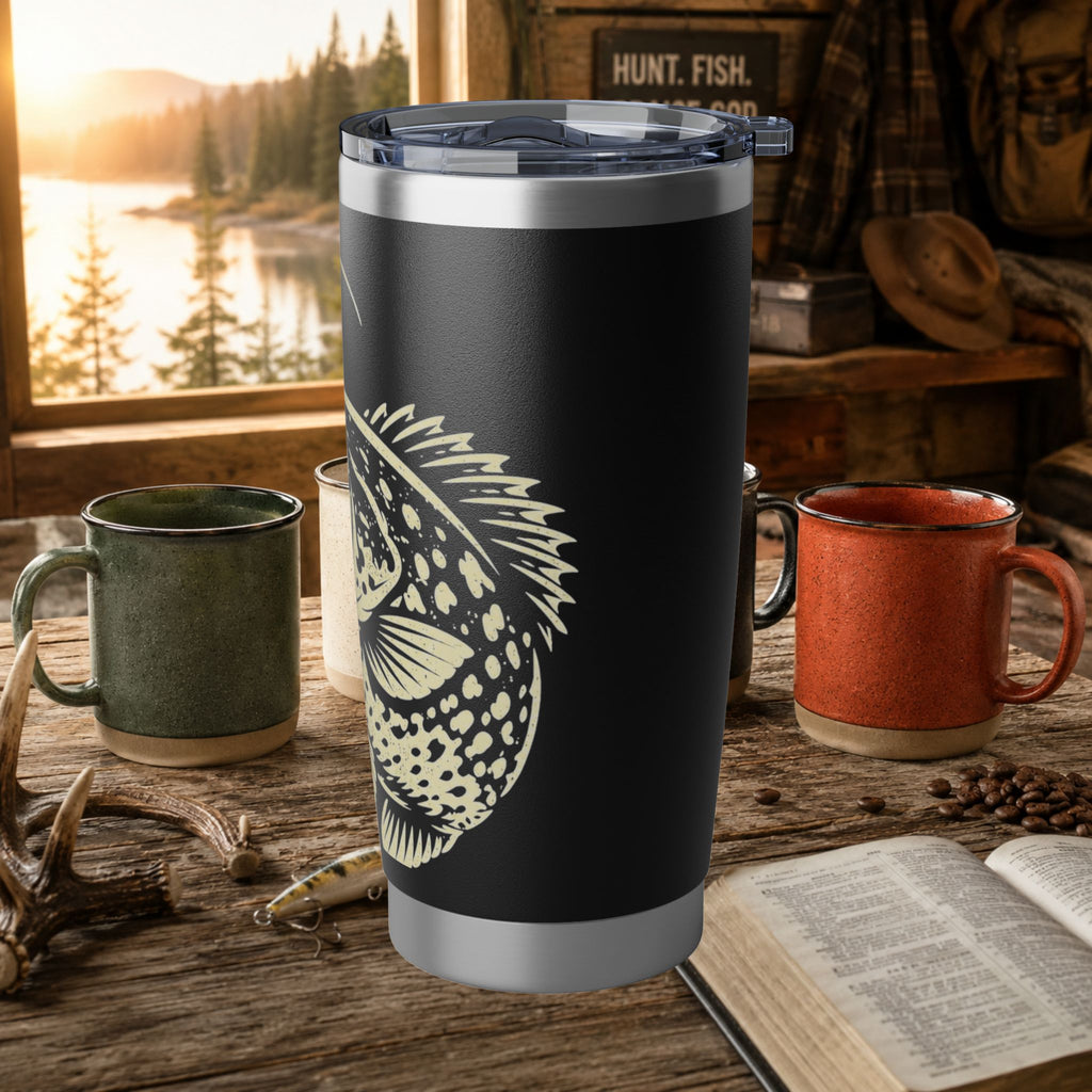 Black Crappie Fishing 20oz Insulated Tumbler – Vintage Angler Travel Mug | Gift for Fishermen