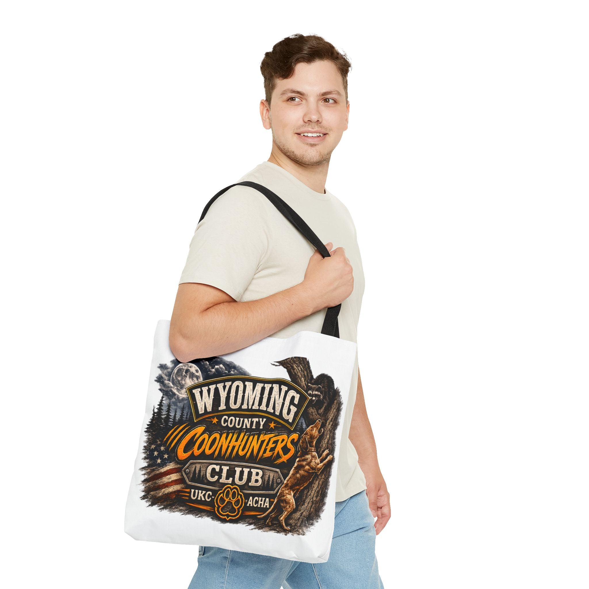 Coonhunters Club Wyoming Tote Bag — Vintage Hunting Patch Design