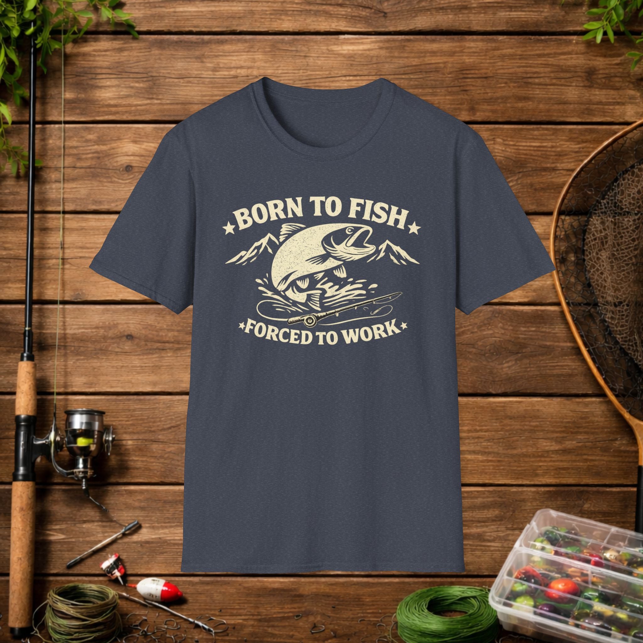 Born to Fish Forced to Work Shirt – Funny Fishing T-Shirt – Vintage Trout Angler Tee – Fisherman Gift Idea