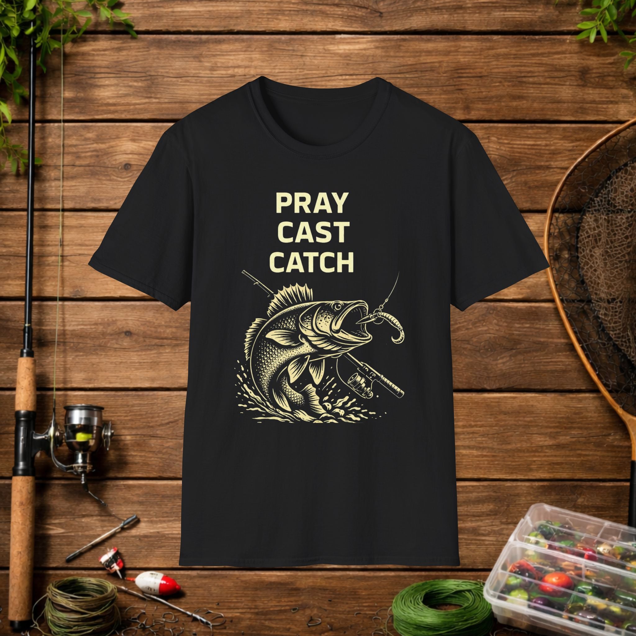 Pray Cast Catch Fishing T-Shirt – Bass Angler Graphic Tee