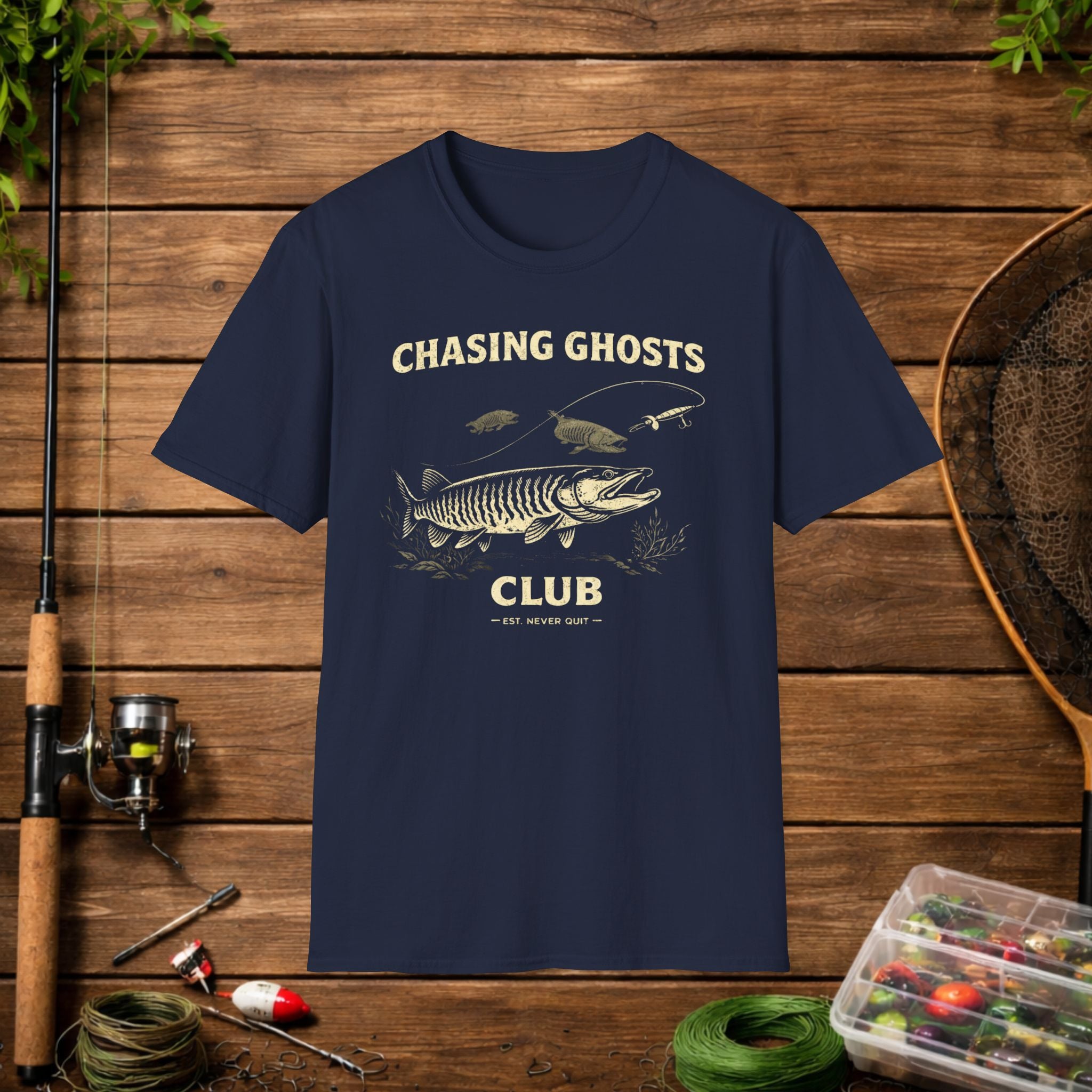 Chasing Ghosts Musky Shirt – Muskellunge Fishing Tee – Musky Angler Apparel – Vintage Fishing Shirt
