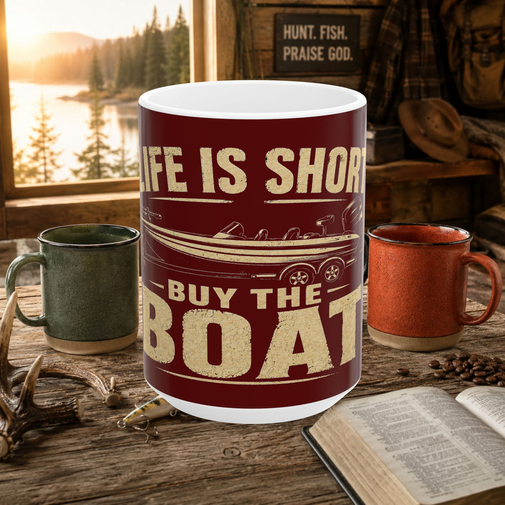 Boat Lover Mug — "Life Is Short Buy The Boat" Ceramic Coffee Cup (11oz, 15oz)