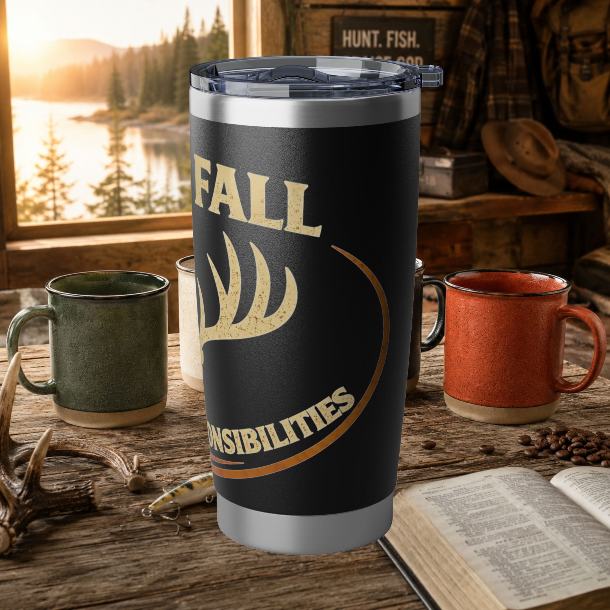 Hello Fall Deer Antlers 20oz Tumbler — Autumn Hunting Travel Mug