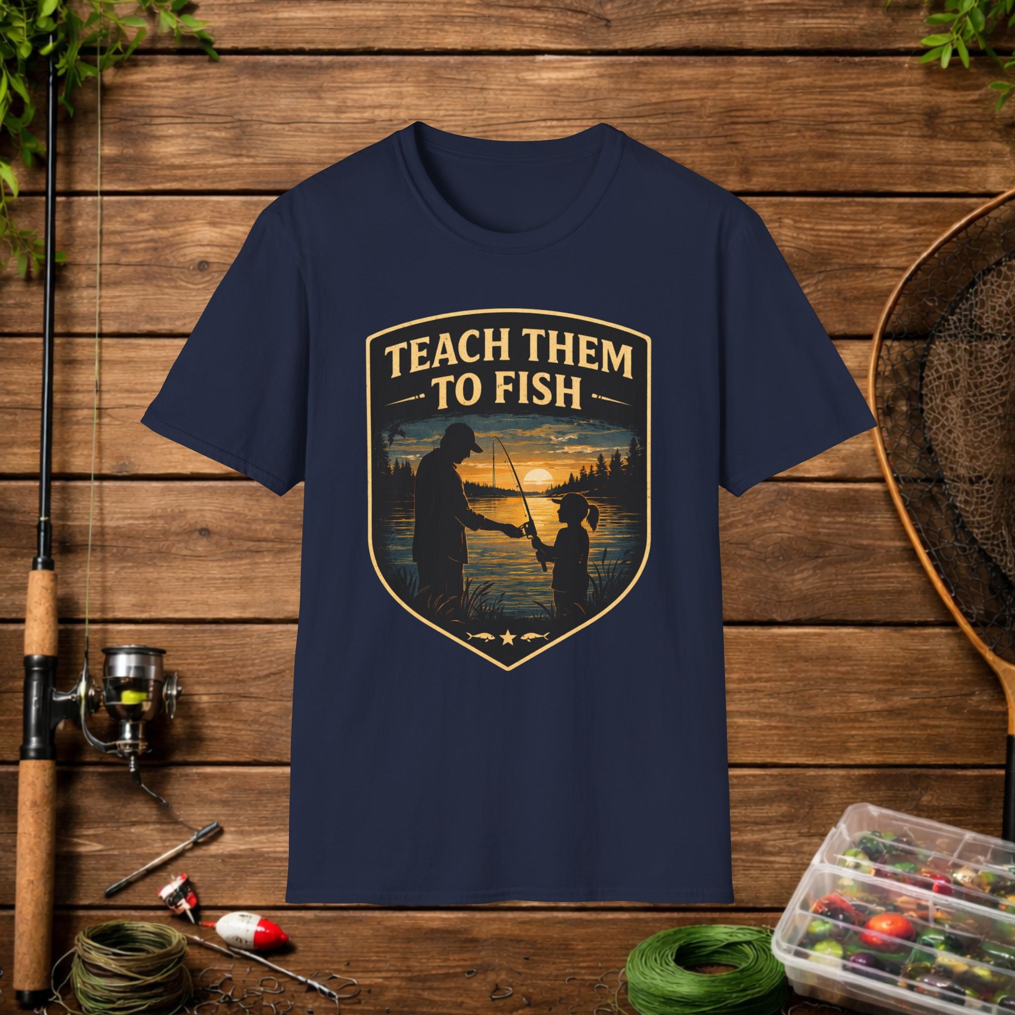Teach Them to Fish T-Shirt — Father & Child Fishing Badge Tee
