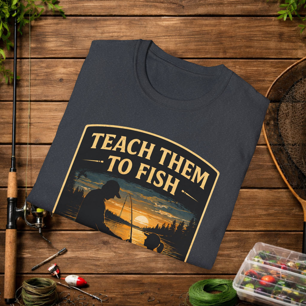 Teach Them to Fish T-Shirt — Father & Child Fishing Badge Tee