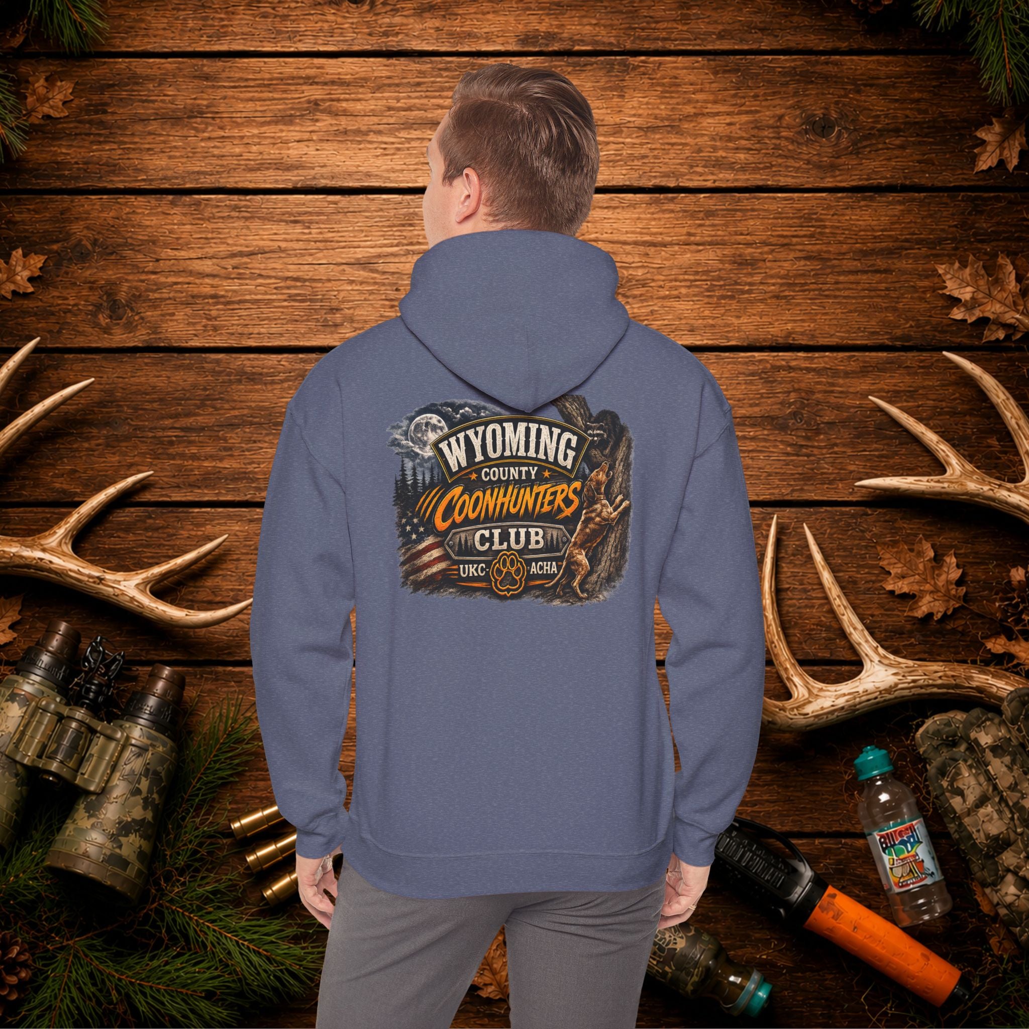 Coonhunters Club Hoodie — Wyoming County Retro Hunting Graphic