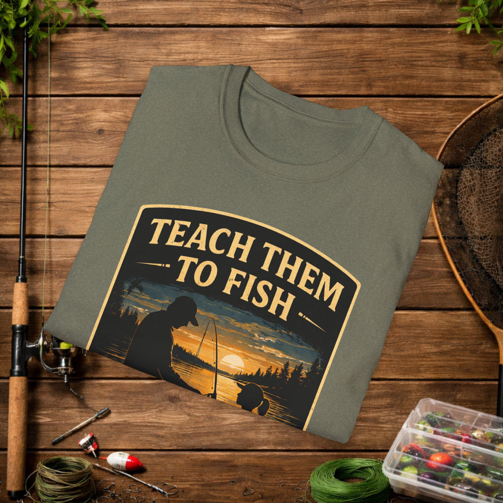 Teach Them to Fish T-Shirt — Father & Child Fishing Badge Tee
