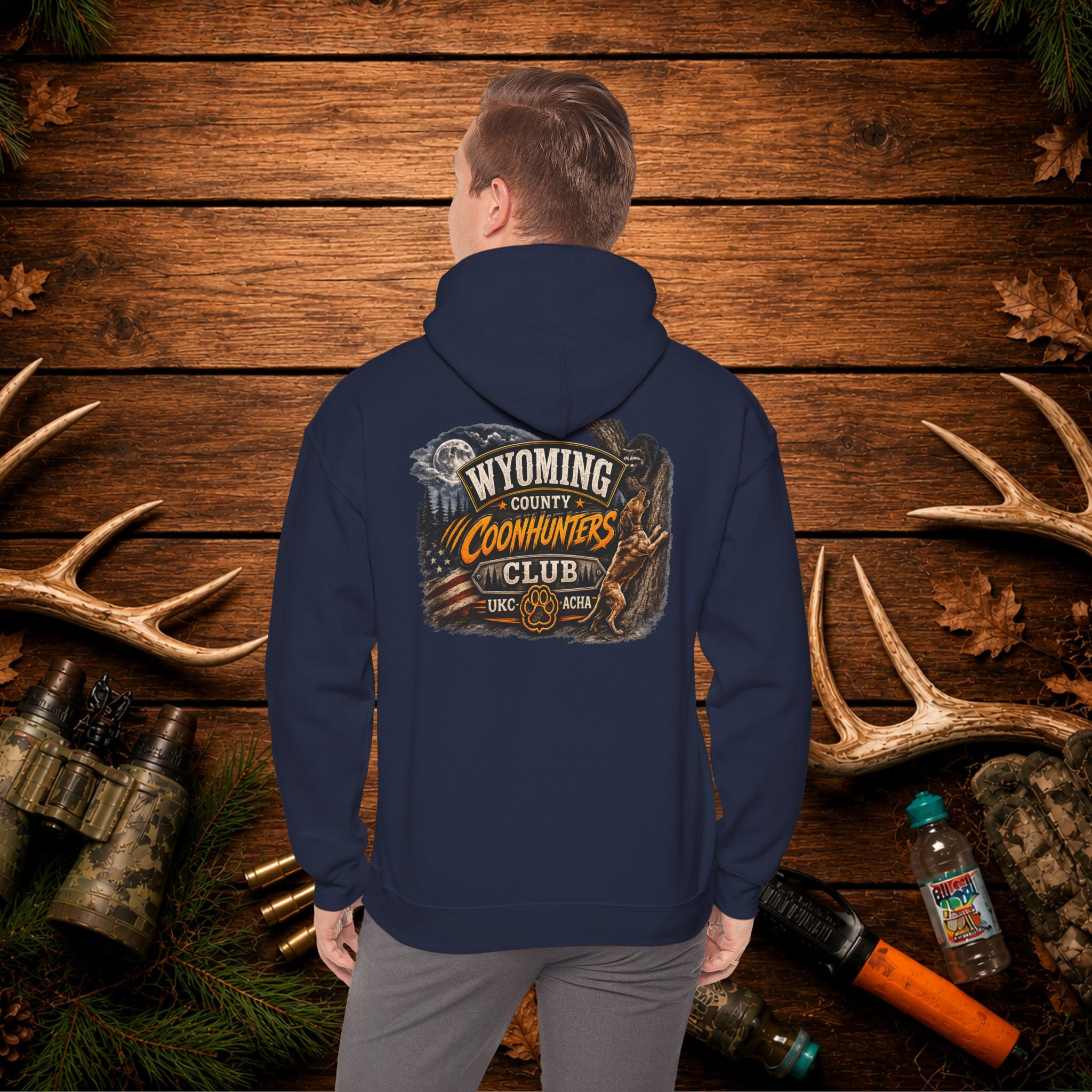 Coonhunters Club Hoodie — Wyoming County Retro Hunting Graphic