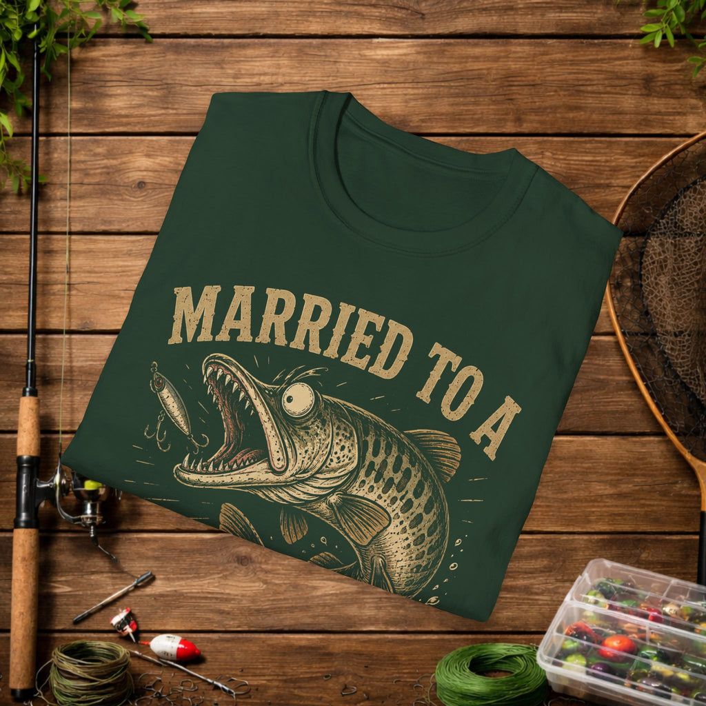 Married to a Musky Addict T-Shirt — Funny Fishing Gift for Muskie Lovers