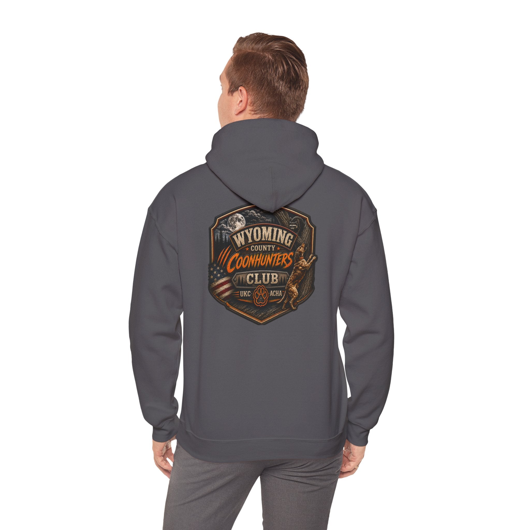 Wyoming County Coonhunters Club Hoodie – Rustic Hunting Badge Sweatshirt