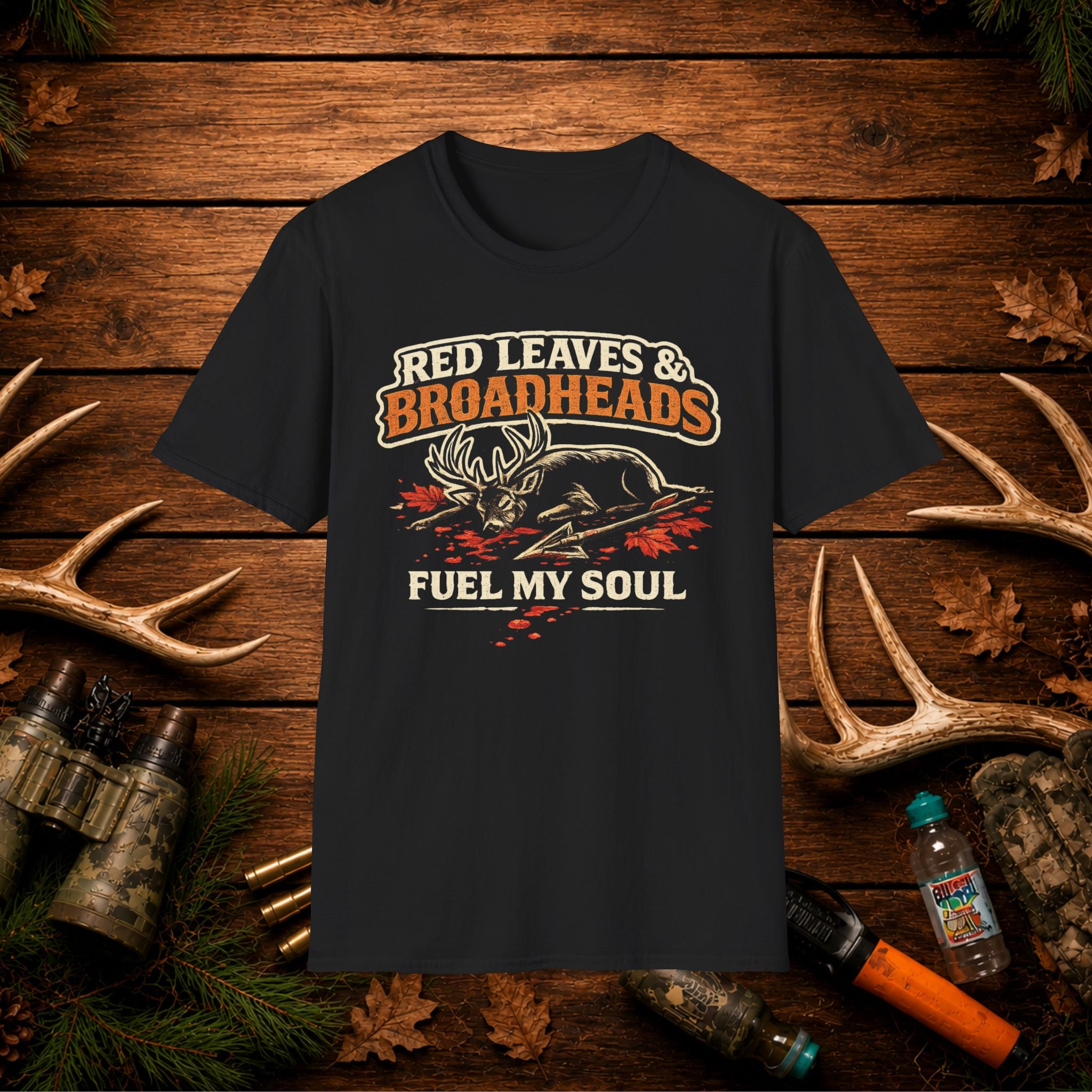 Hunting T-Shirt — "Red Leaves & Broadheads Fuel My Soul" Graphic Tee