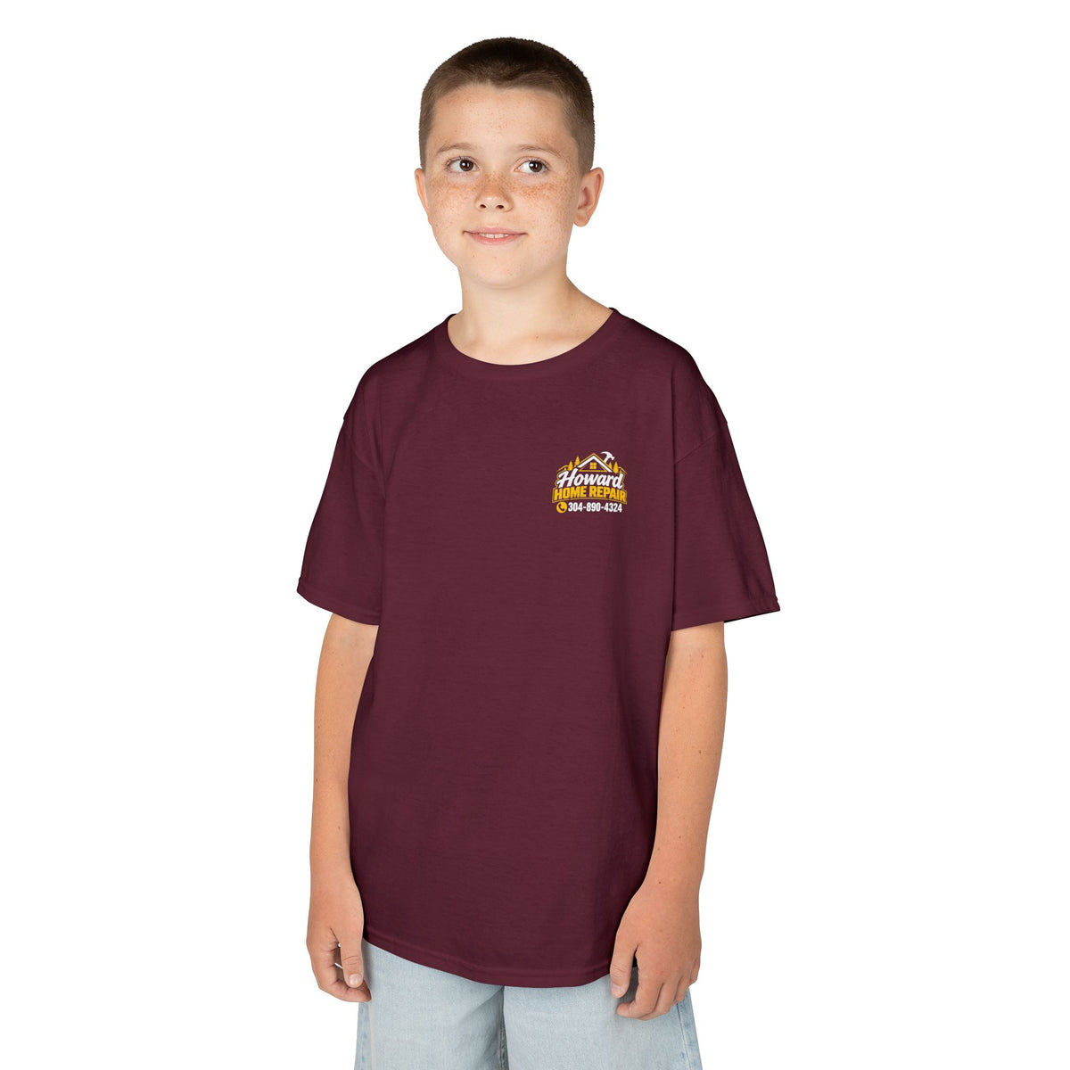 Kids Tee — "Howard Home Repair" Logo Back | Kids Workwear T‑Shirt, Phone Number